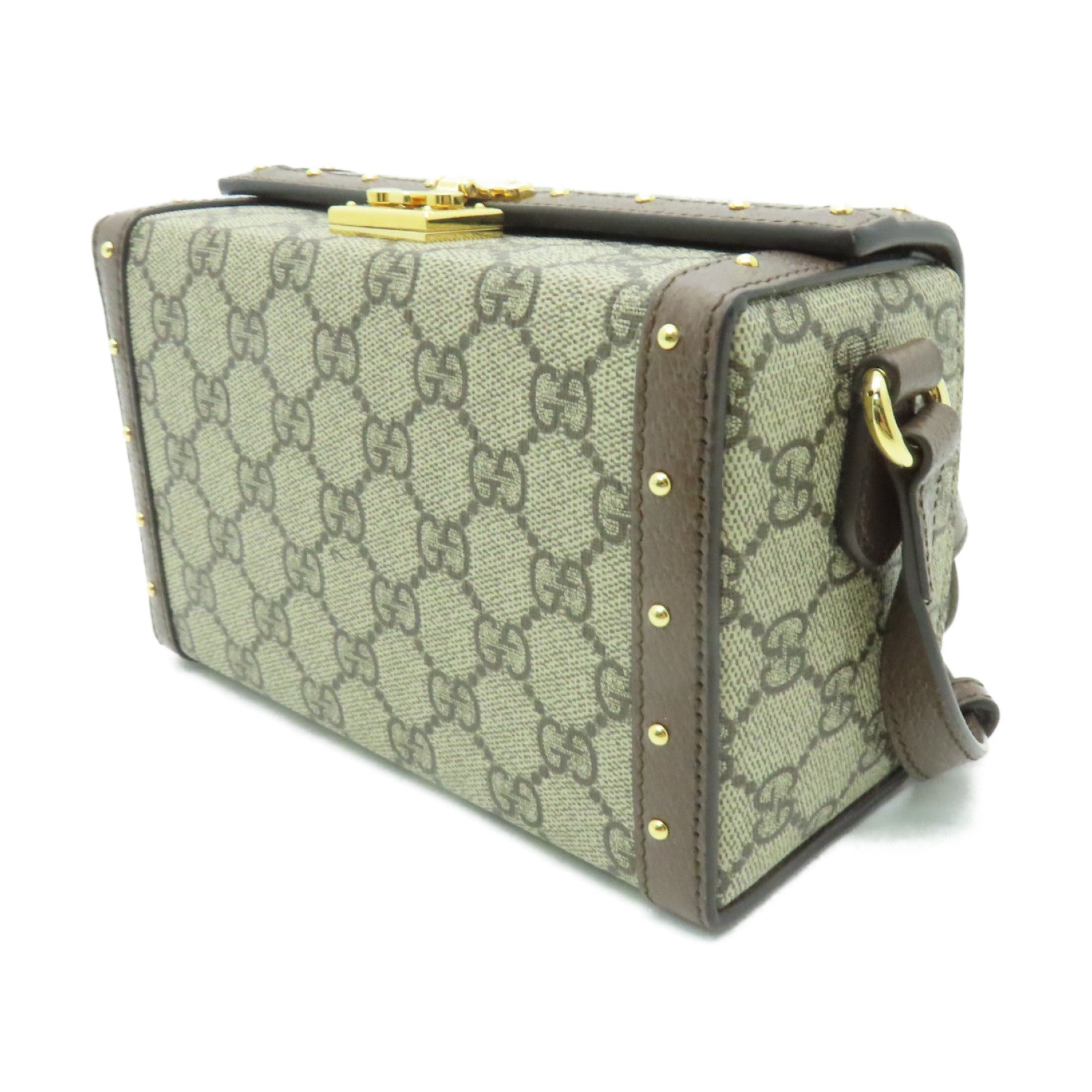 GUCCI 塗層帆布GG MINI BAG金扣肩背袋啡色