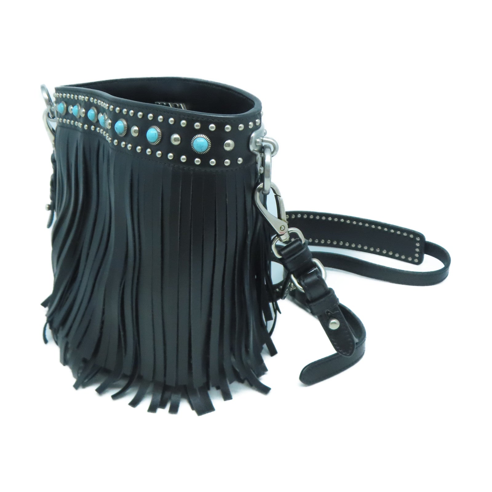 PRADA 牛皮皮革2 Way Shoulder Bag銀扣手挽肩背兩用袋黑色