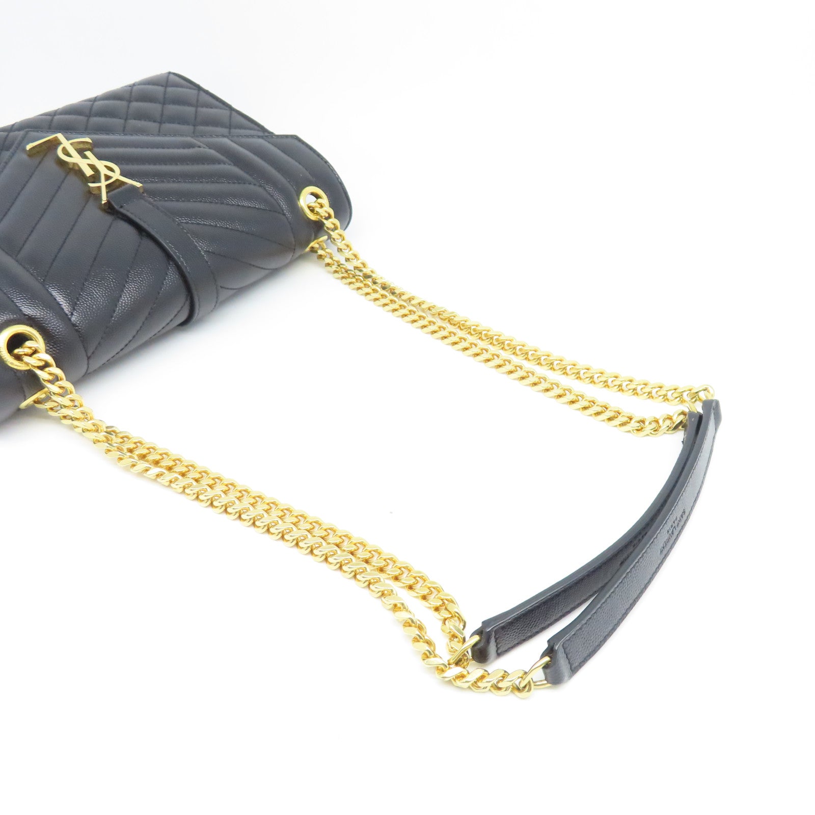 YVES SAINT LAURENT 斜紋牛皮皮革Envelope Medium Bag金扣鏈帶肩背袋黑色