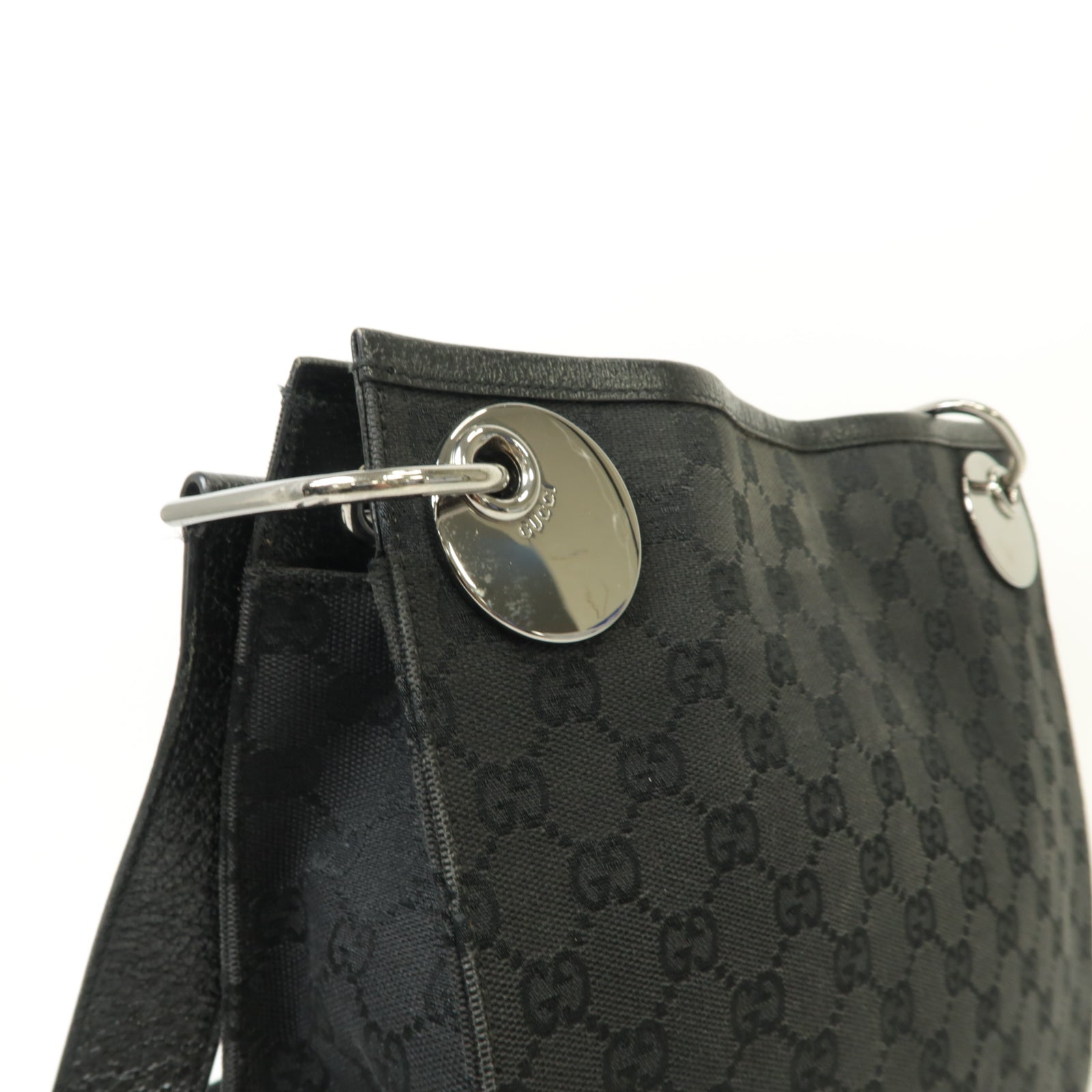 GUCCI 帆布Shoulder Bag銀扣肩背袋黒色
