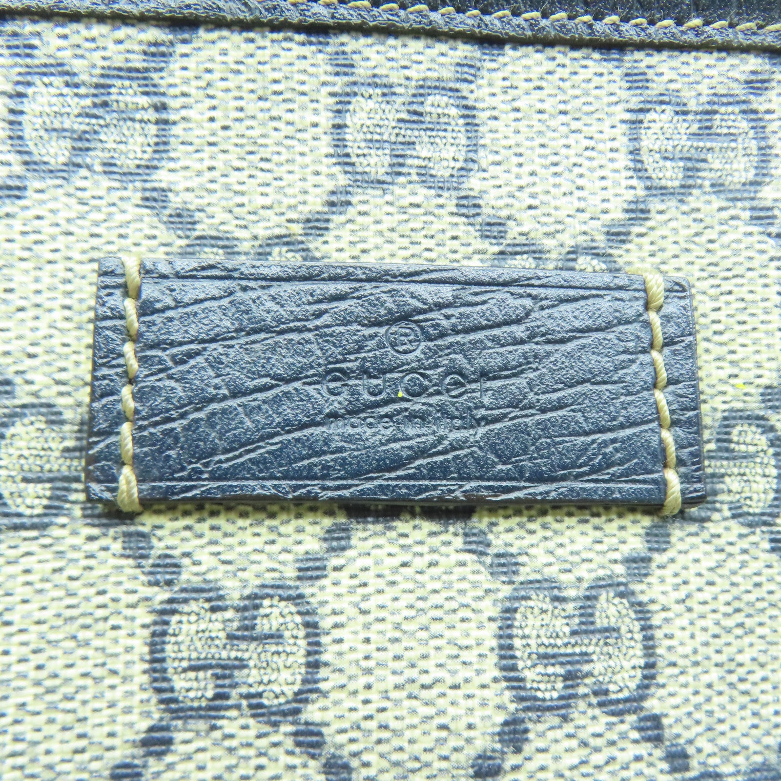 GUCCI 塗層帆布Tote Bag銀扣肩背袋灰色/藍色