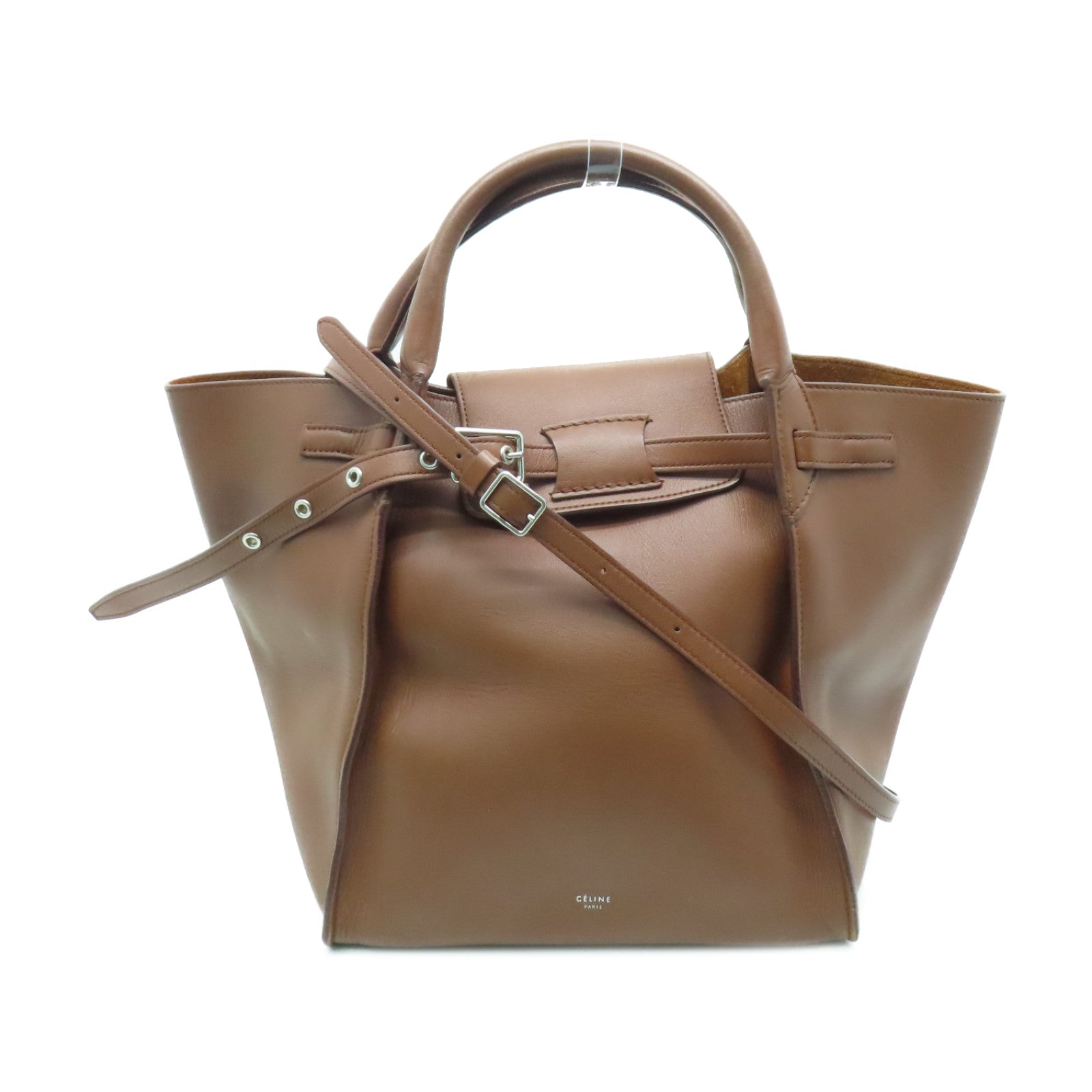 CELINE 牛皮皮革2 Way Shoulder Bag銀扣手挽肩背兩用袋棕色