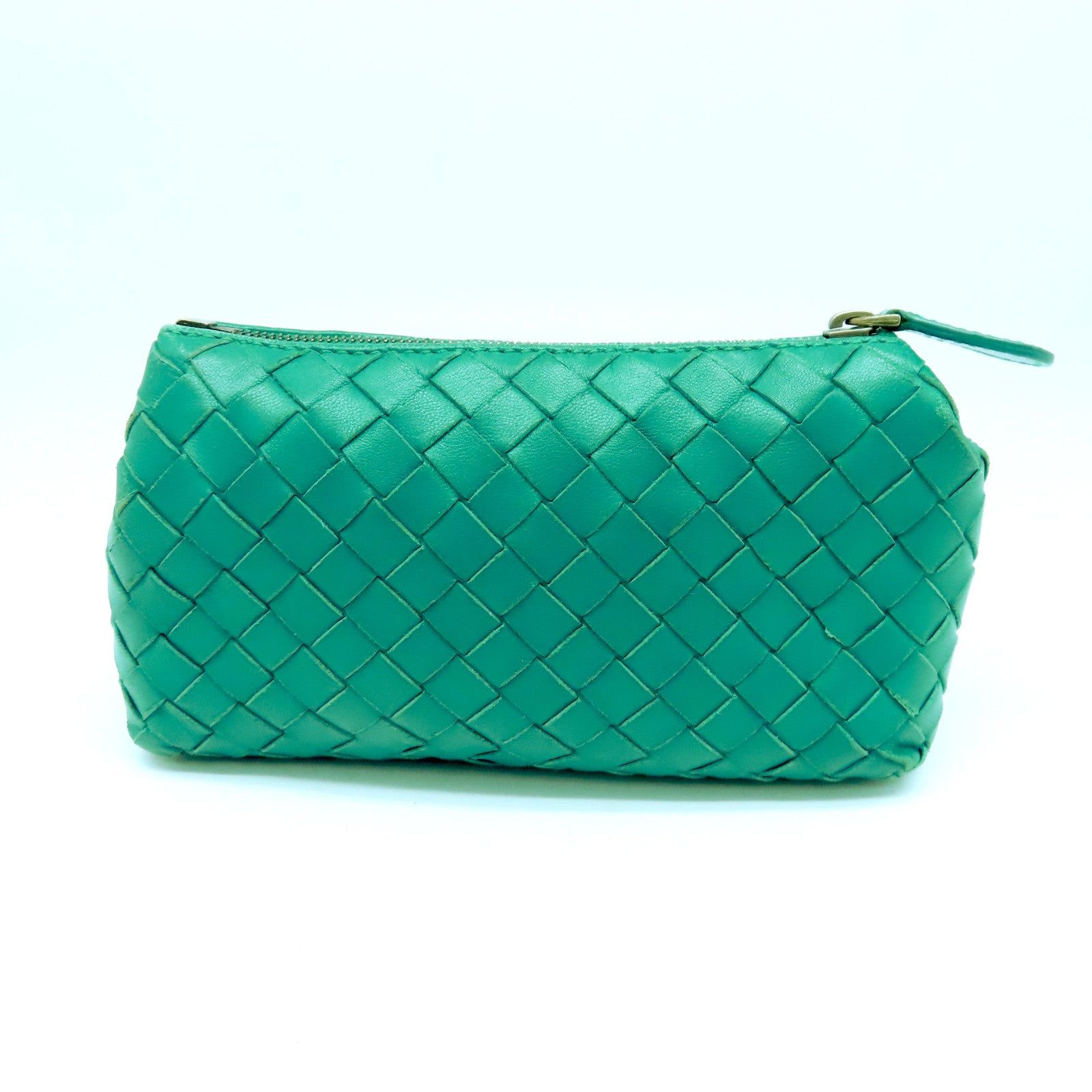 BOTTEGA VENETA Sheepskin Leather Pouch Silver Buckle Bag Green