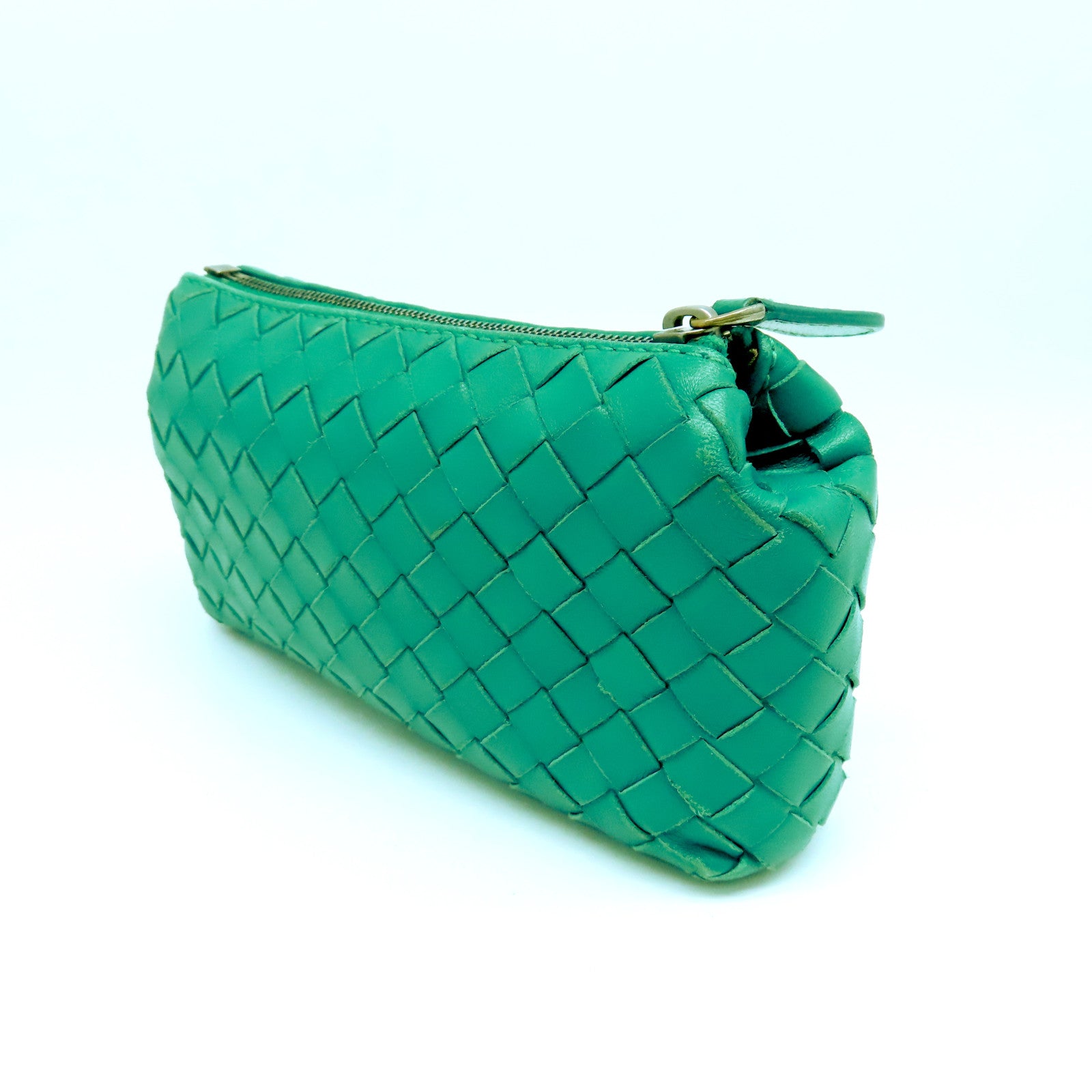 BOTTEGA VENETA Sheepskin Leather Pouch Silver Buckle Bag Green