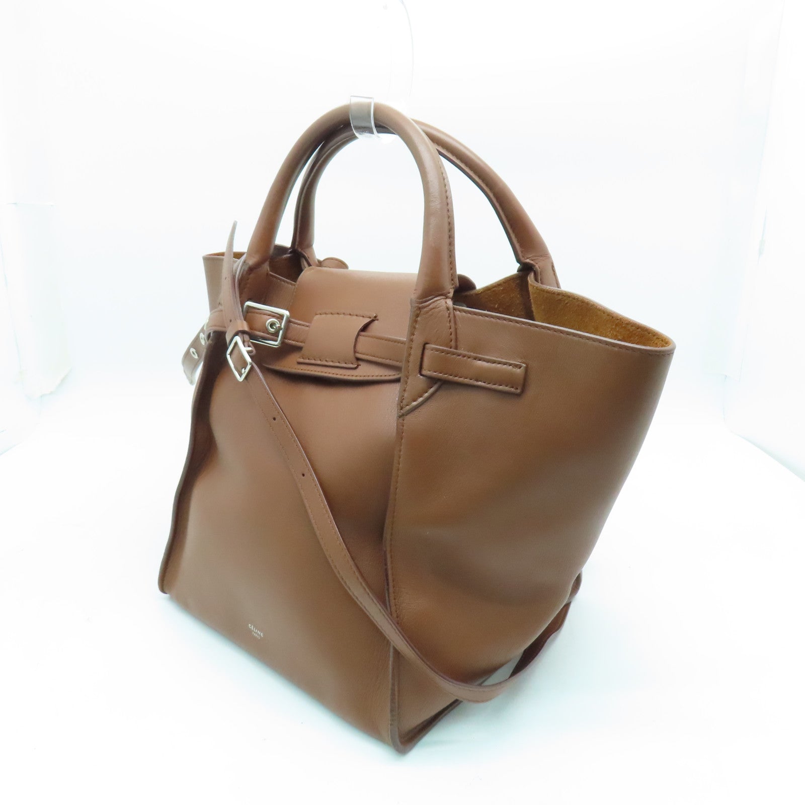 CELINE 牛皮皮革2 Way Shoulder Bag銀扣手挽肩背兩用袋棕色