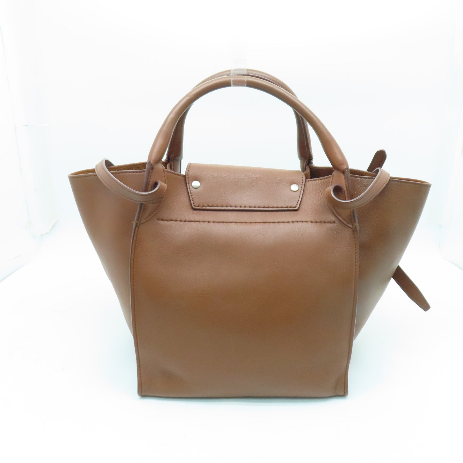 CELINE 牛皮皮革2 Way Shoulder Bag銀扣手挽肩背兩用袋棕色