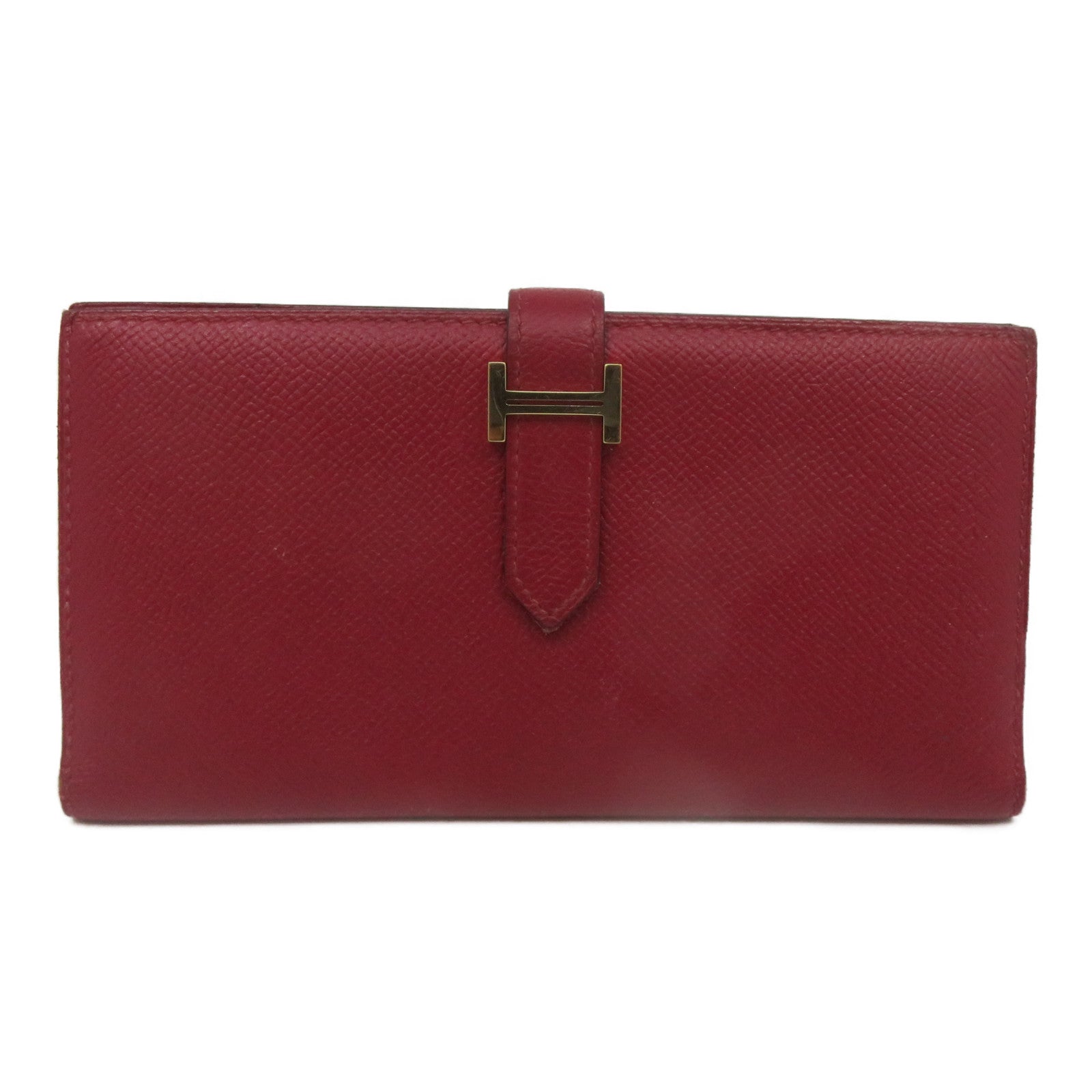 HERMES [Sharp Discount] Epsom Leather Bearn Long Wallet Gold Buckle Long Wallet Red/Rouge Grenade