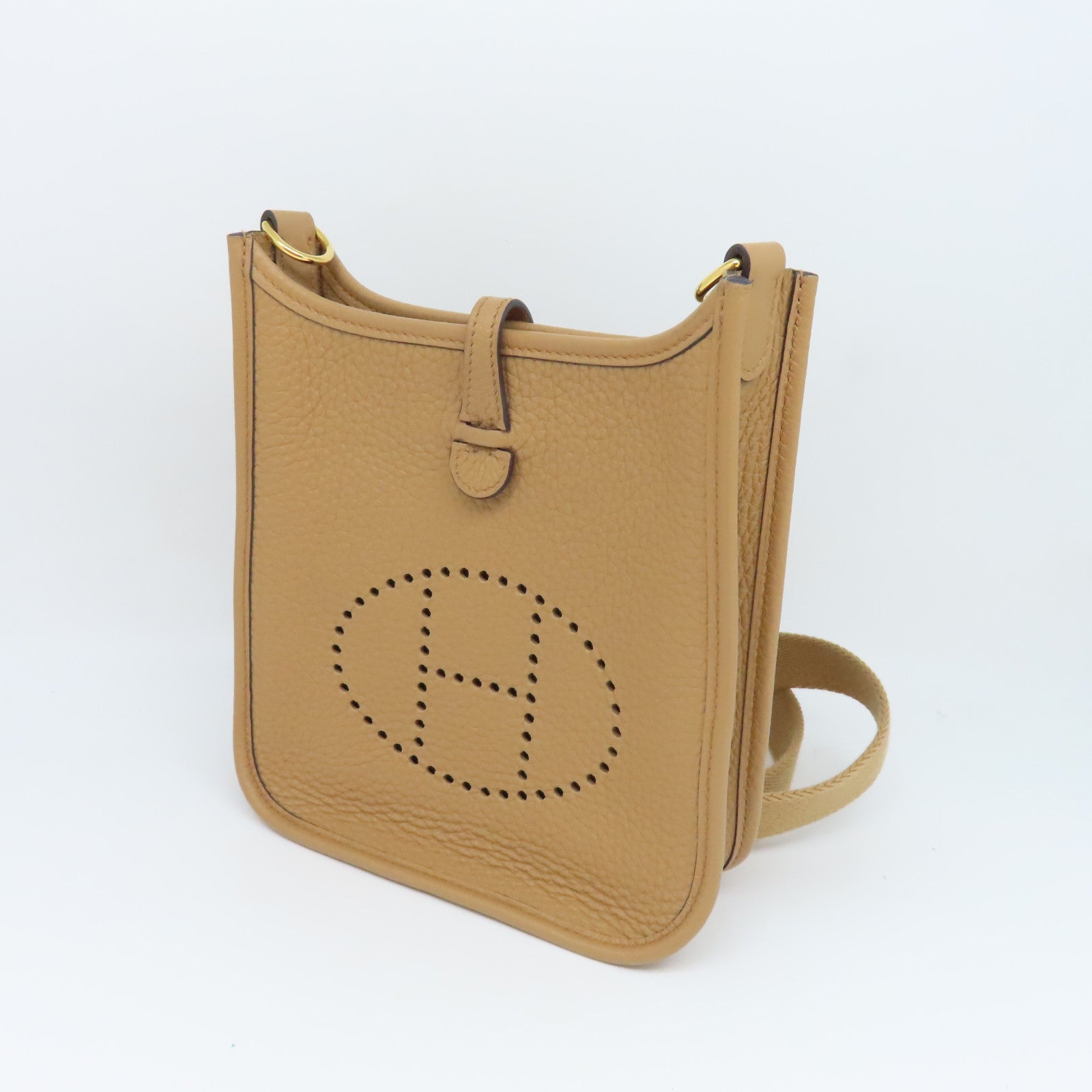 HERMES Clemence Leather Evelyne TPM Gold Buckle Shoulder Bag Brown