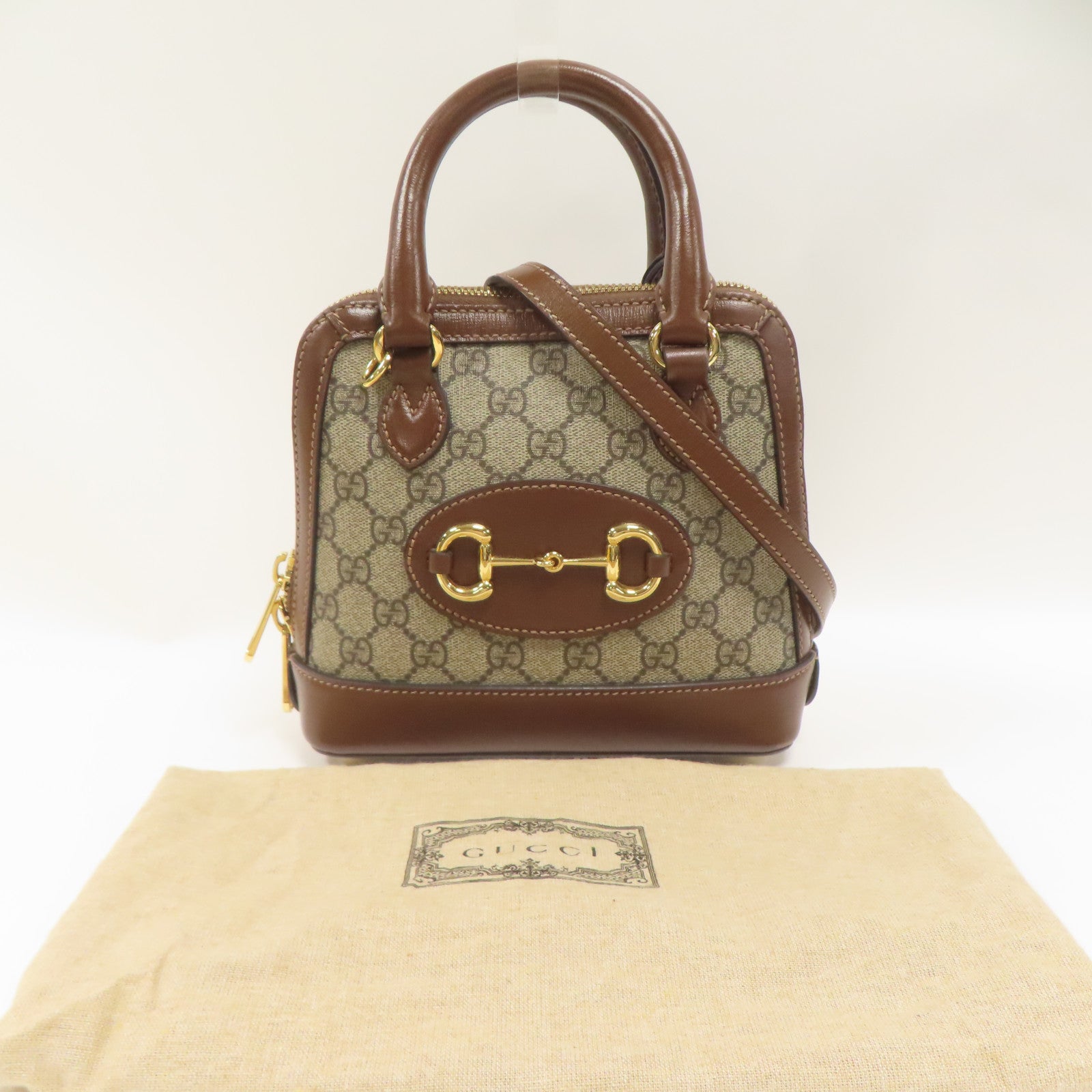 GUCCI 塗層帆布Supreme 1955金扣手挽肩背兩用袋啡色