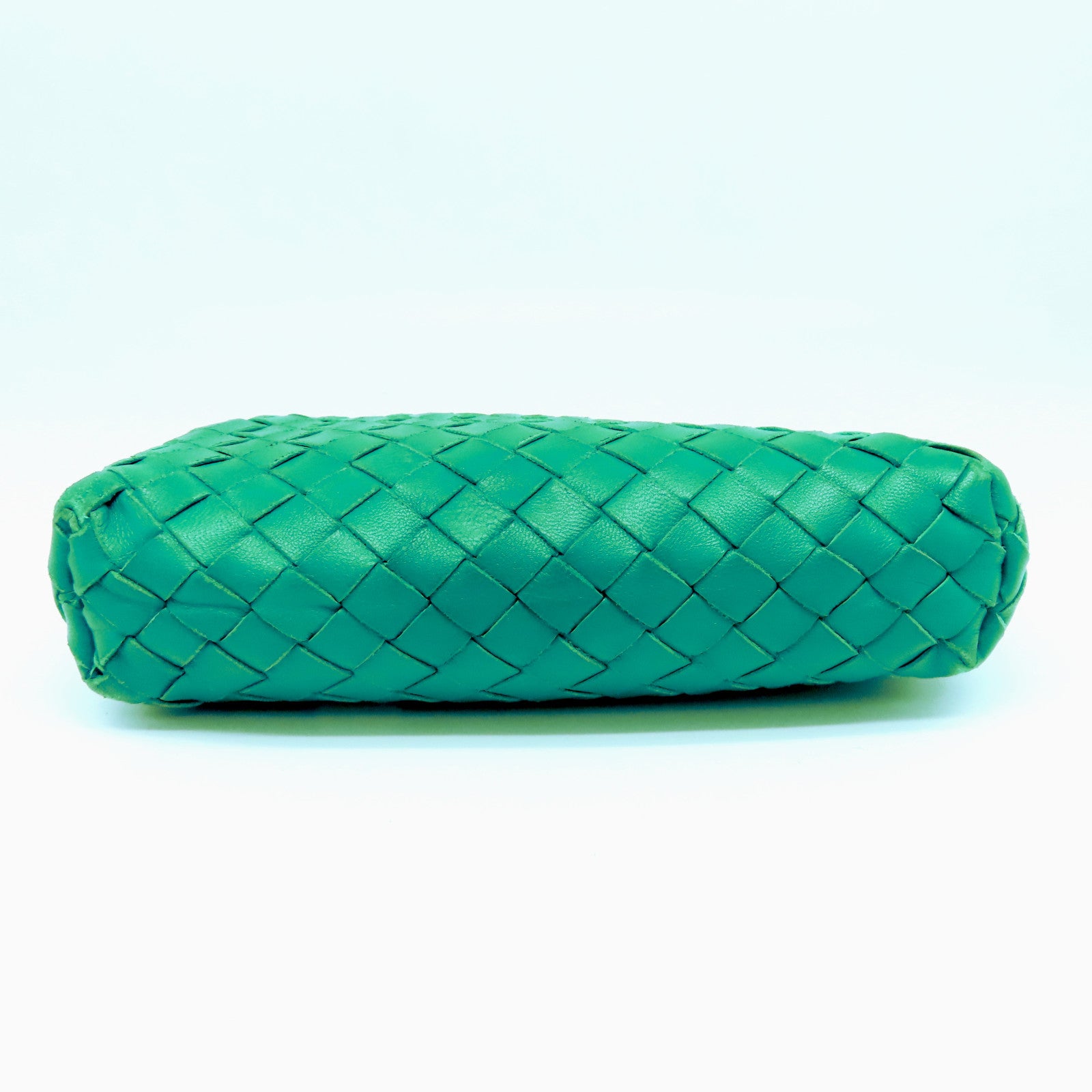 BOTTEGA VENETA Sheepskin Leather Pouch Silver Buckle Bag Green