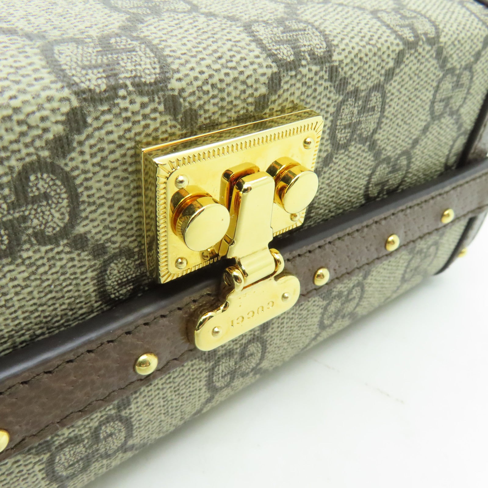 GUCCI 塗層帆布GG MINI BAG金扣肩背袋啡色