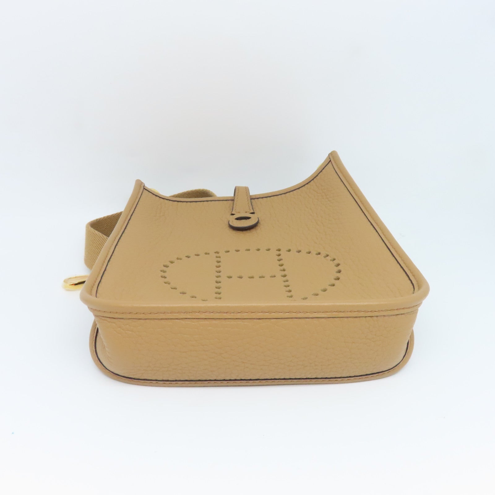 HERMES Clemence Leather Evelyne TPM Gold Buckle Shoulder Bag Brown