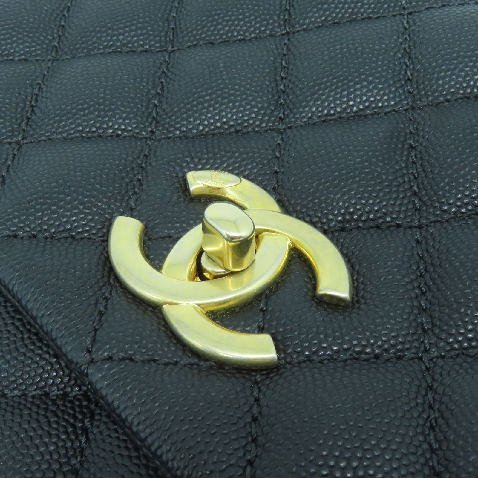 CHANEL 菱格Caviar皮革/蜥蝪皮革Coco Handle Medium金扣鏈帶手挽肩背兩用袋黑色