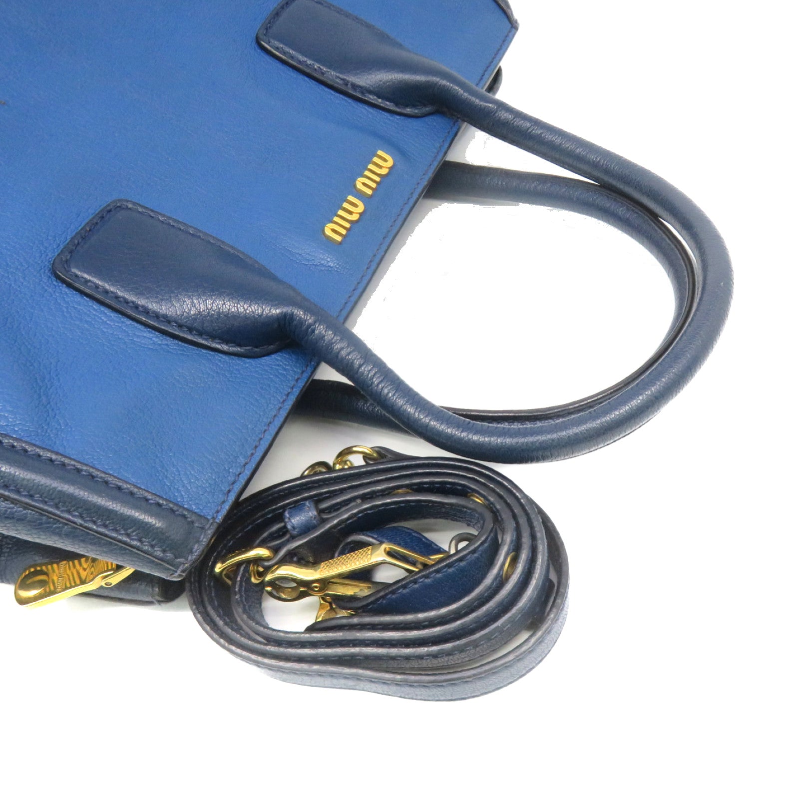 Miu Miu Cowhide Leather 2Way Shoulder Bag Handle Shoulder Bag Blue