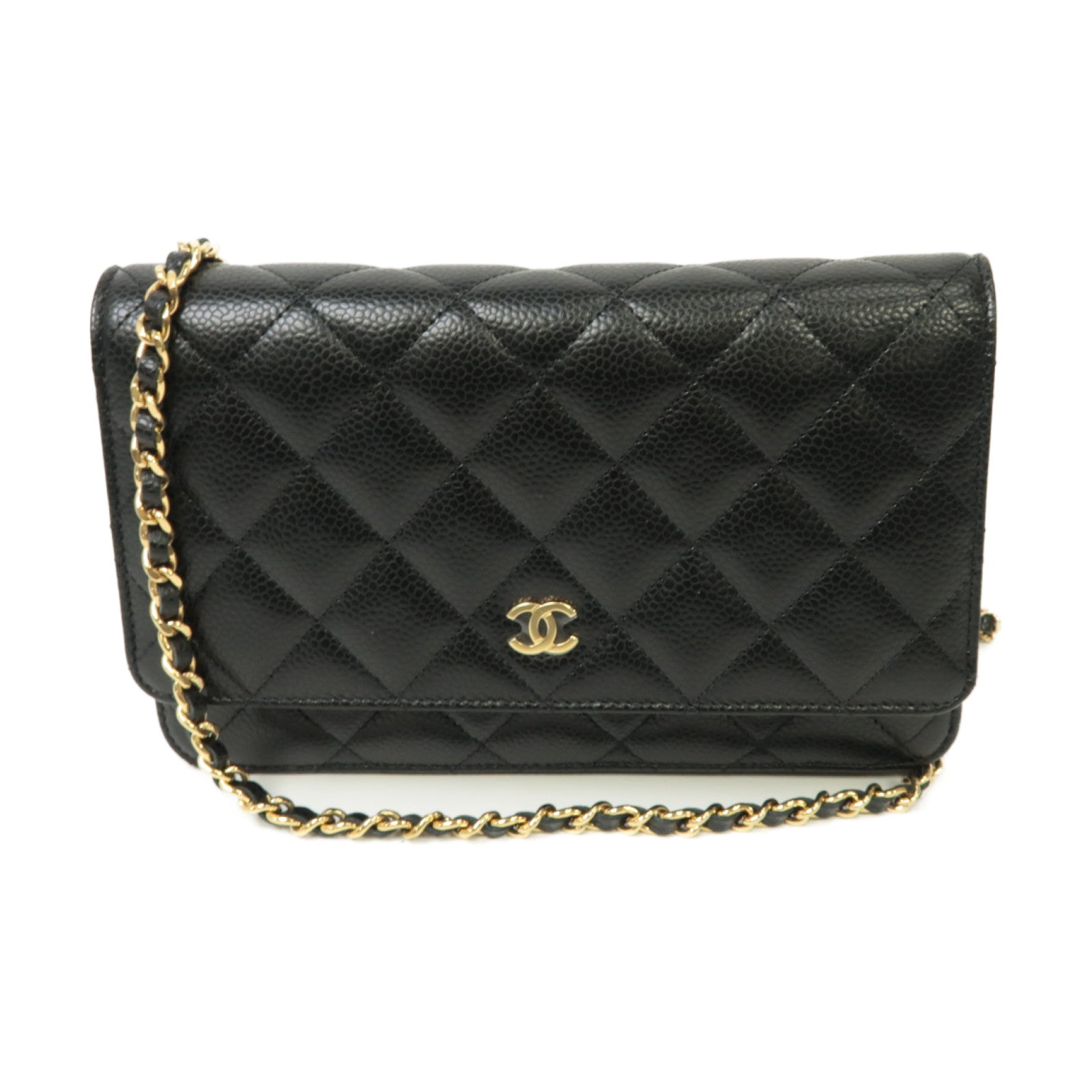 CHANEL Caviar皮革WOC Shoulder Bag金扣鏈帶肩背袋黒色