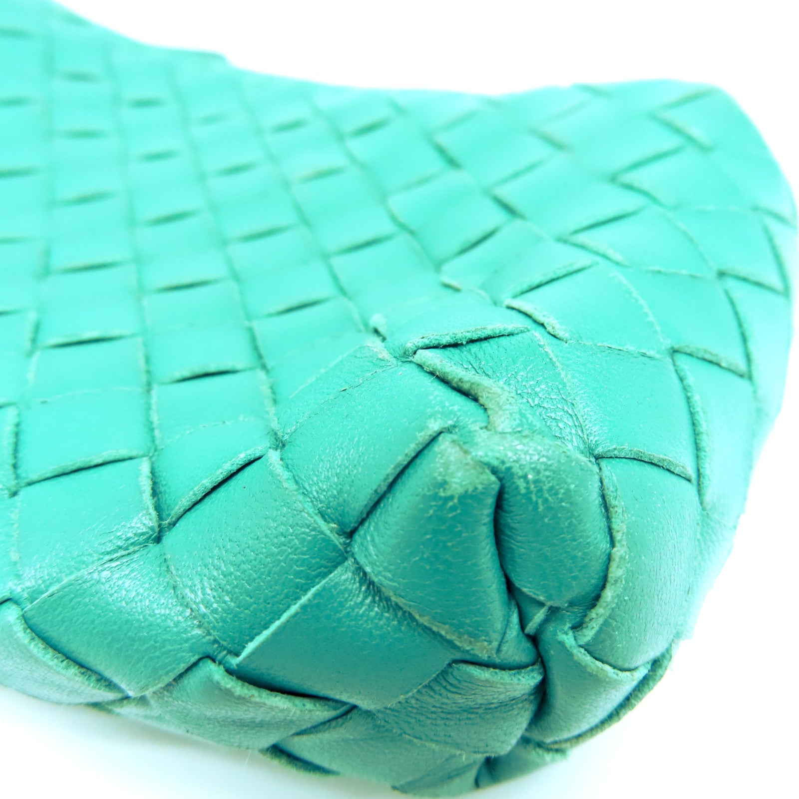 BOTTEGA VENETA Sheepskin Leather Pouch Silver Buckle Bag Green