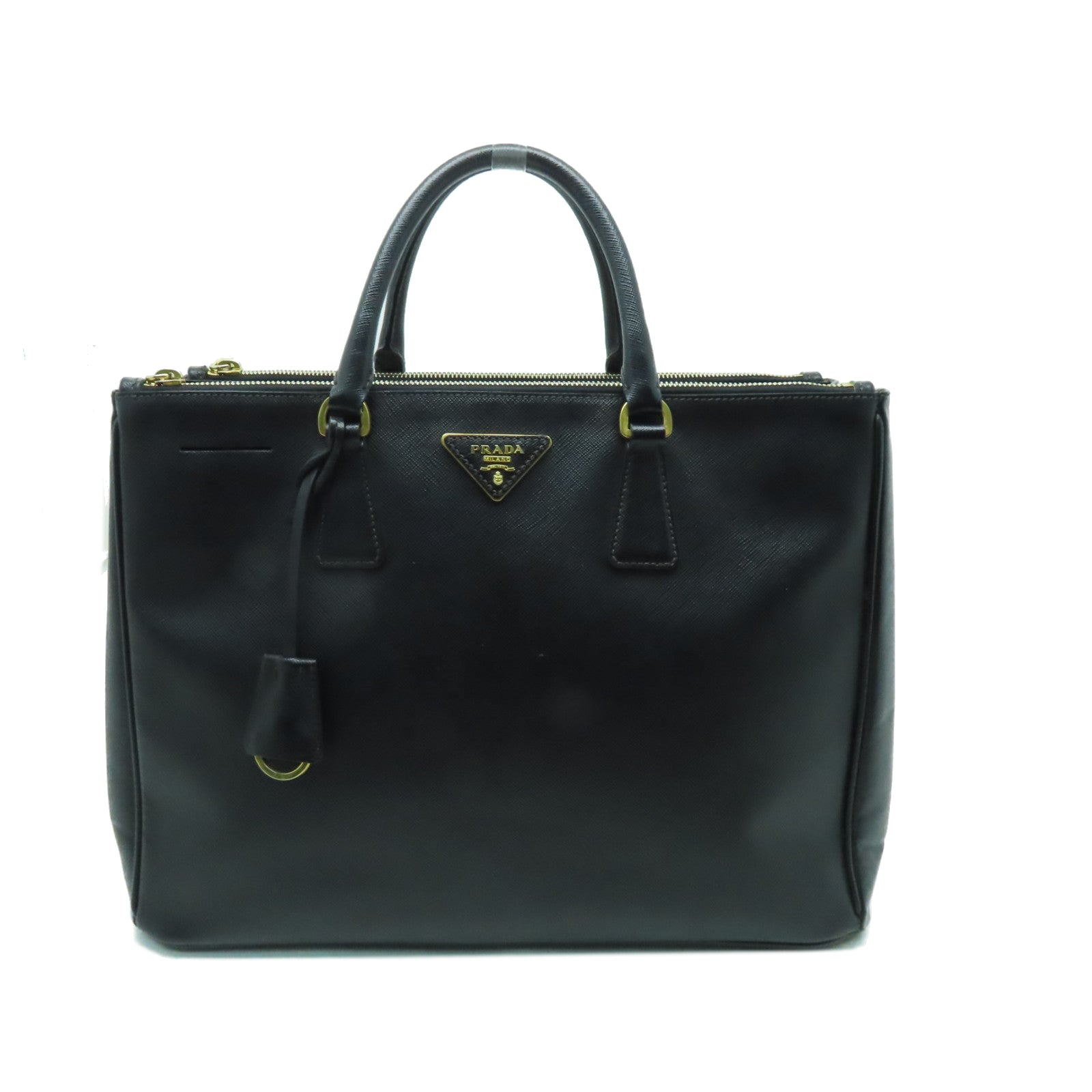 PRADA 牛皮皮革Galleria Handbag金扣手挽袋黑色