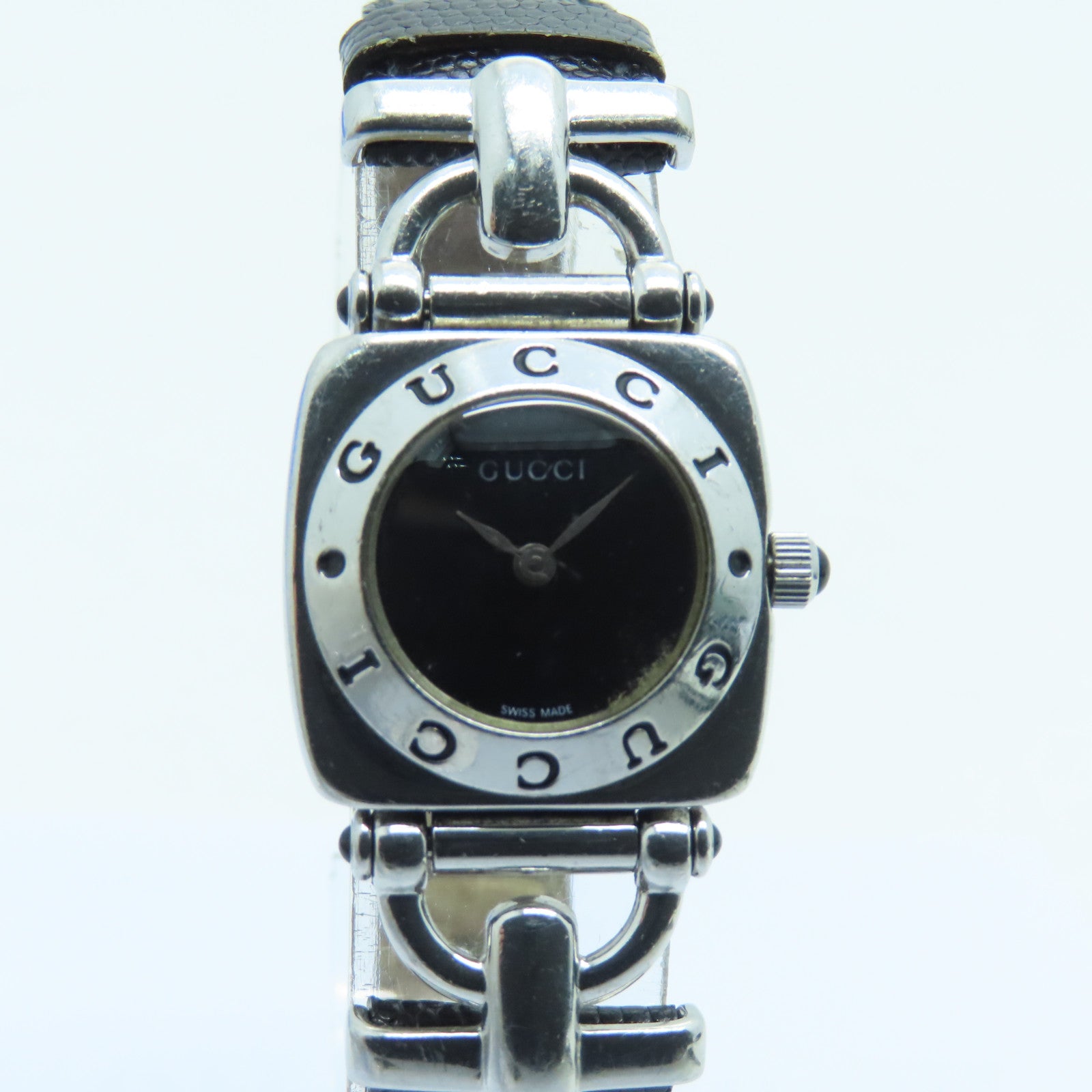 GUCCI 不锈钢/皮革带手表石英机芯黑色