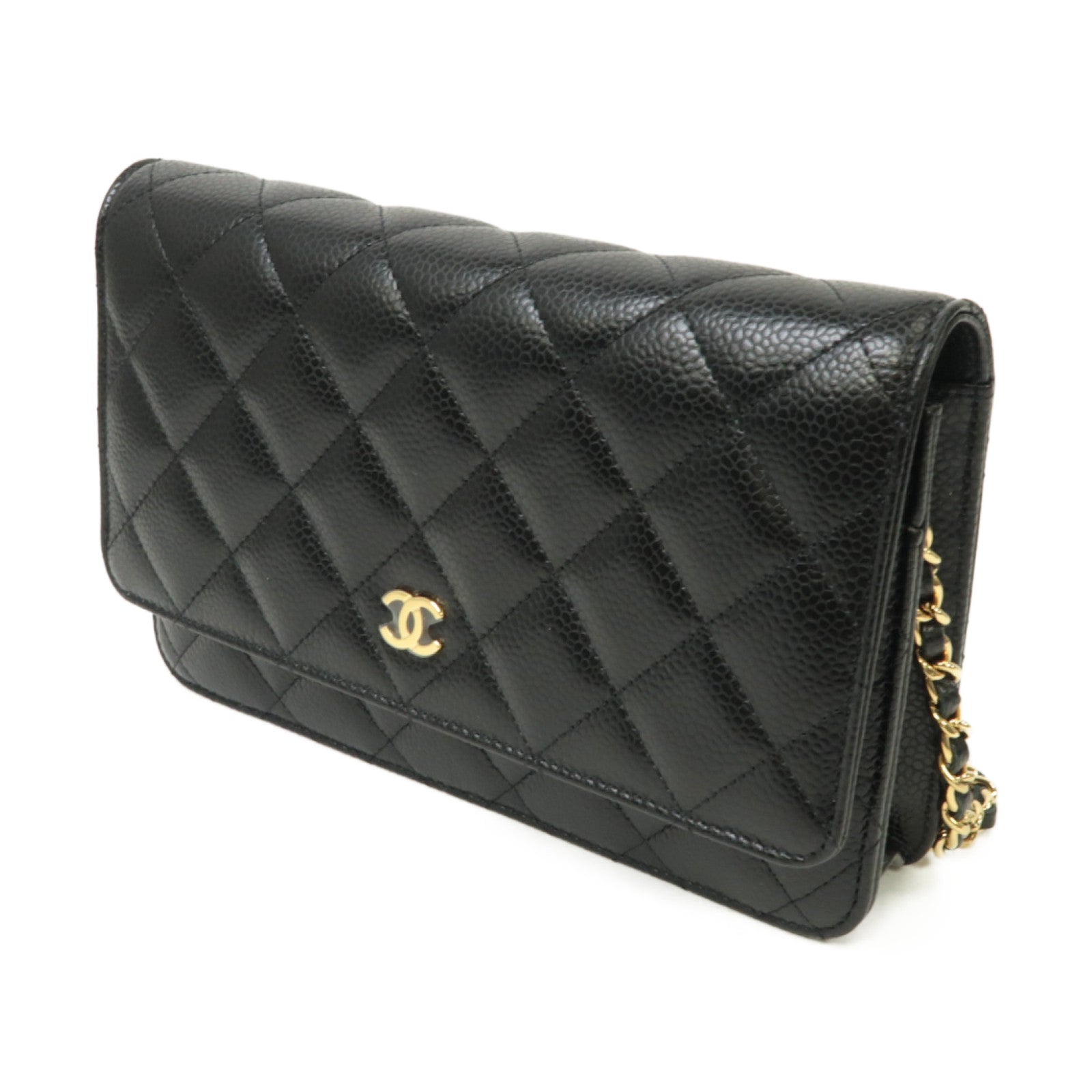 CHANEL Caviar皮革WOC Shoulder Bag金扣鏈帶肩背袋黒色