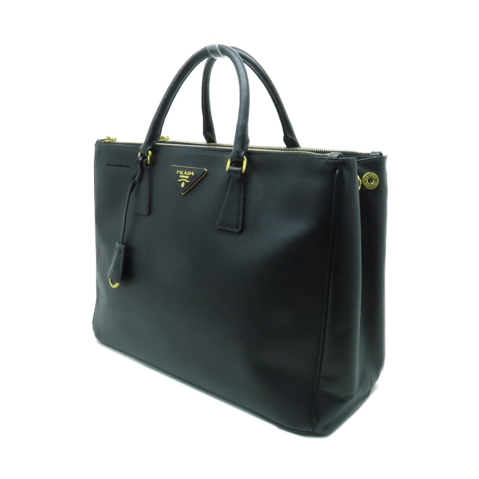 PRADA 牛皮皮革Galleria Handbag金扣手挽袋黑色