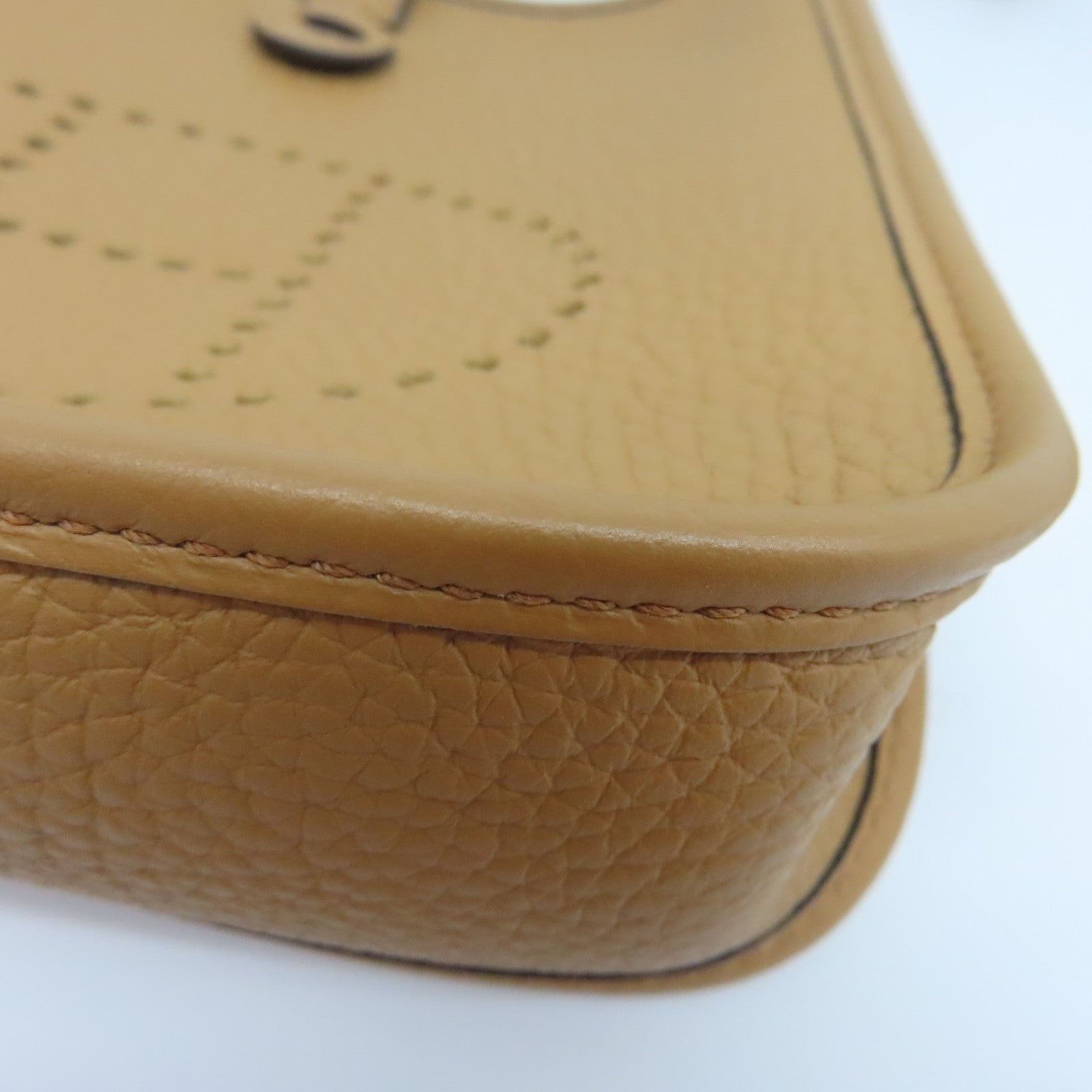 HERMES Clemence Leather Evelyne TPM Gold Buckle Shoulder Bag Brown