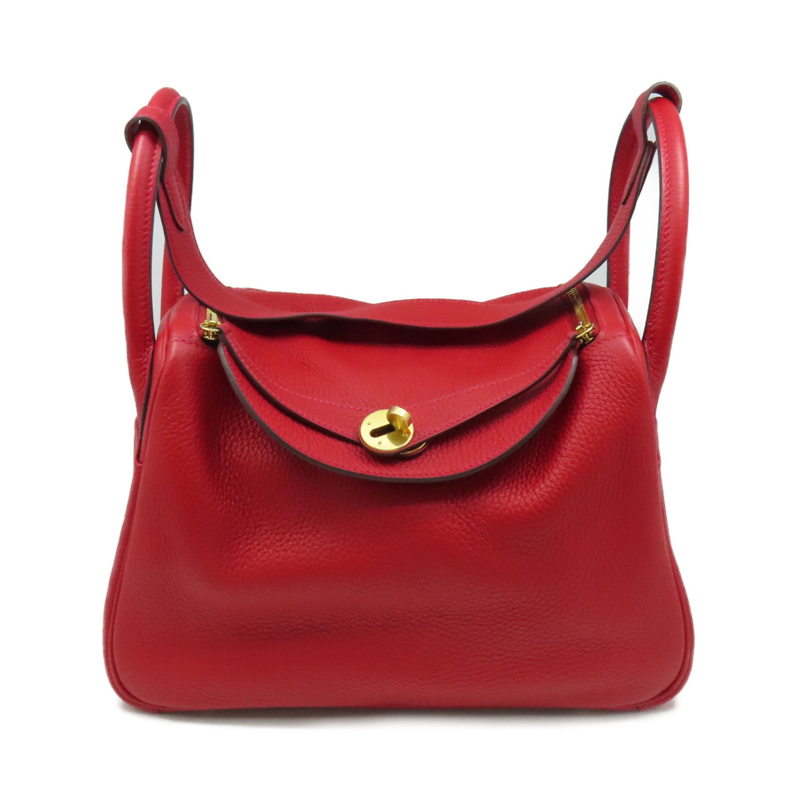 HERMES Clemence皮革Lindy 30 Shoulder Bag金扣肩背袋紅色