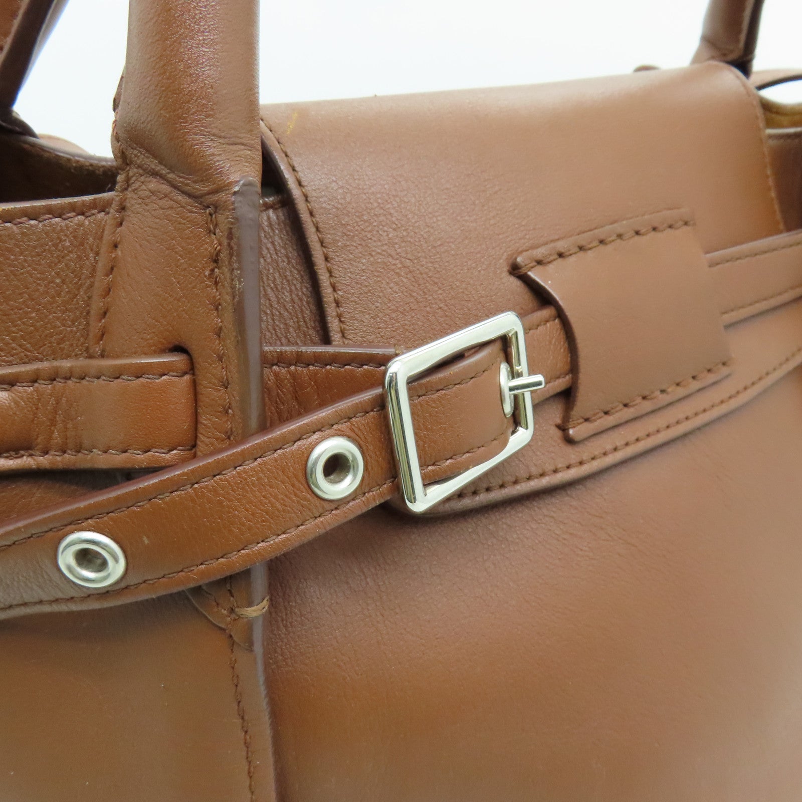 CELINE 牛皮皮革2 Way Shoulder Bag銀扣手挽肩背兩用袋棕色