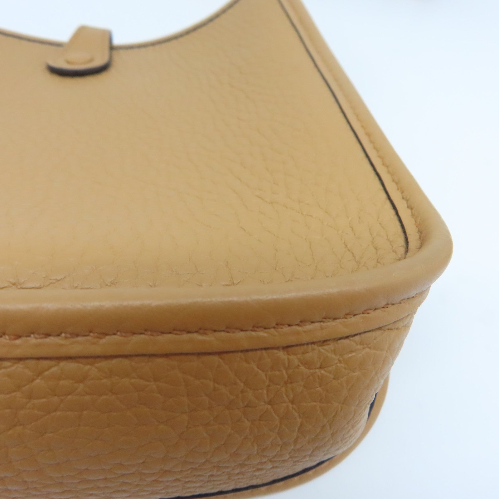 HERMES Clemence Leather Evelyne TPM Gold Buckle Shoulder Bag Brown