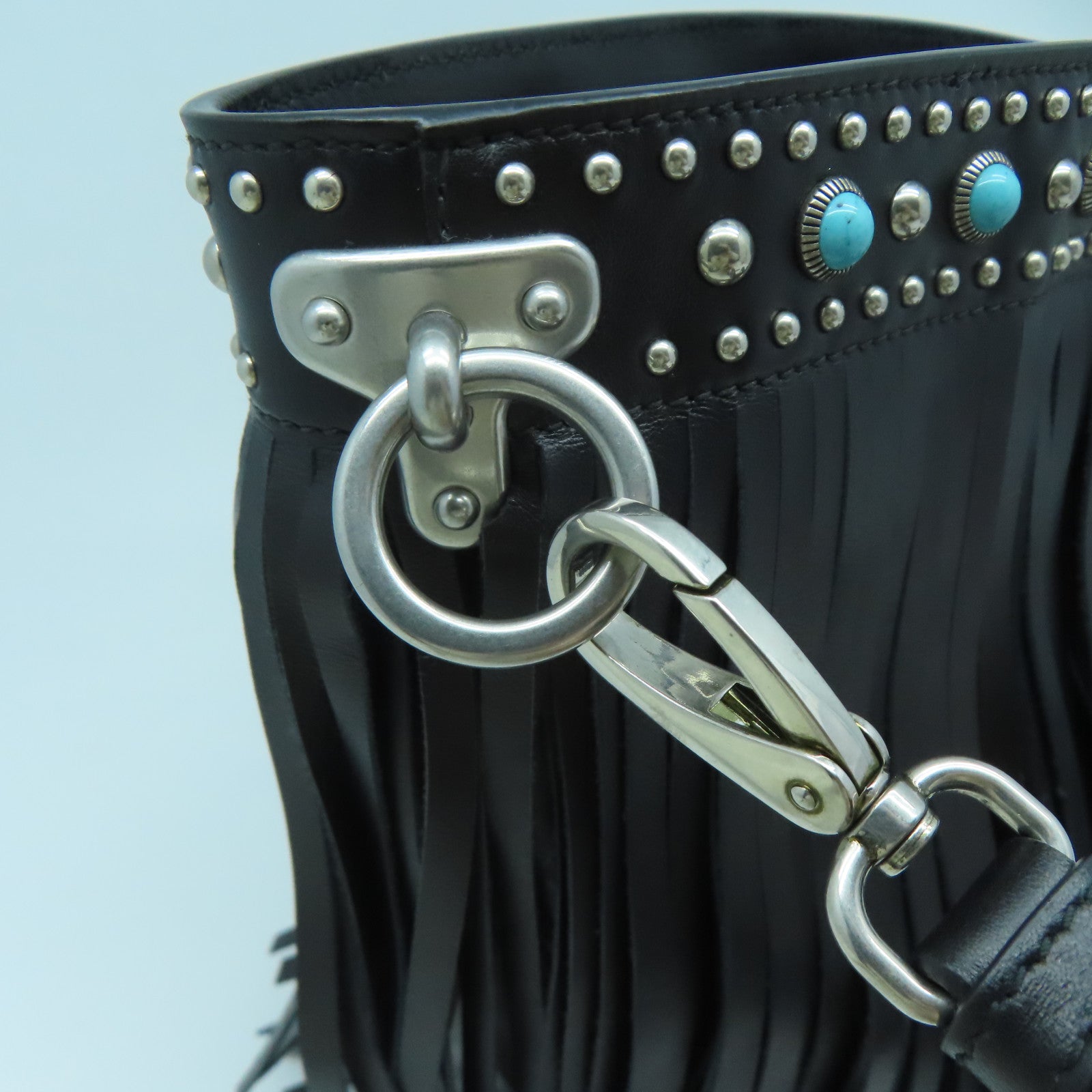 PRADA 牛皮皮革2 Way Shoulder Bag銀扣手挽肩背兩用袋黑色