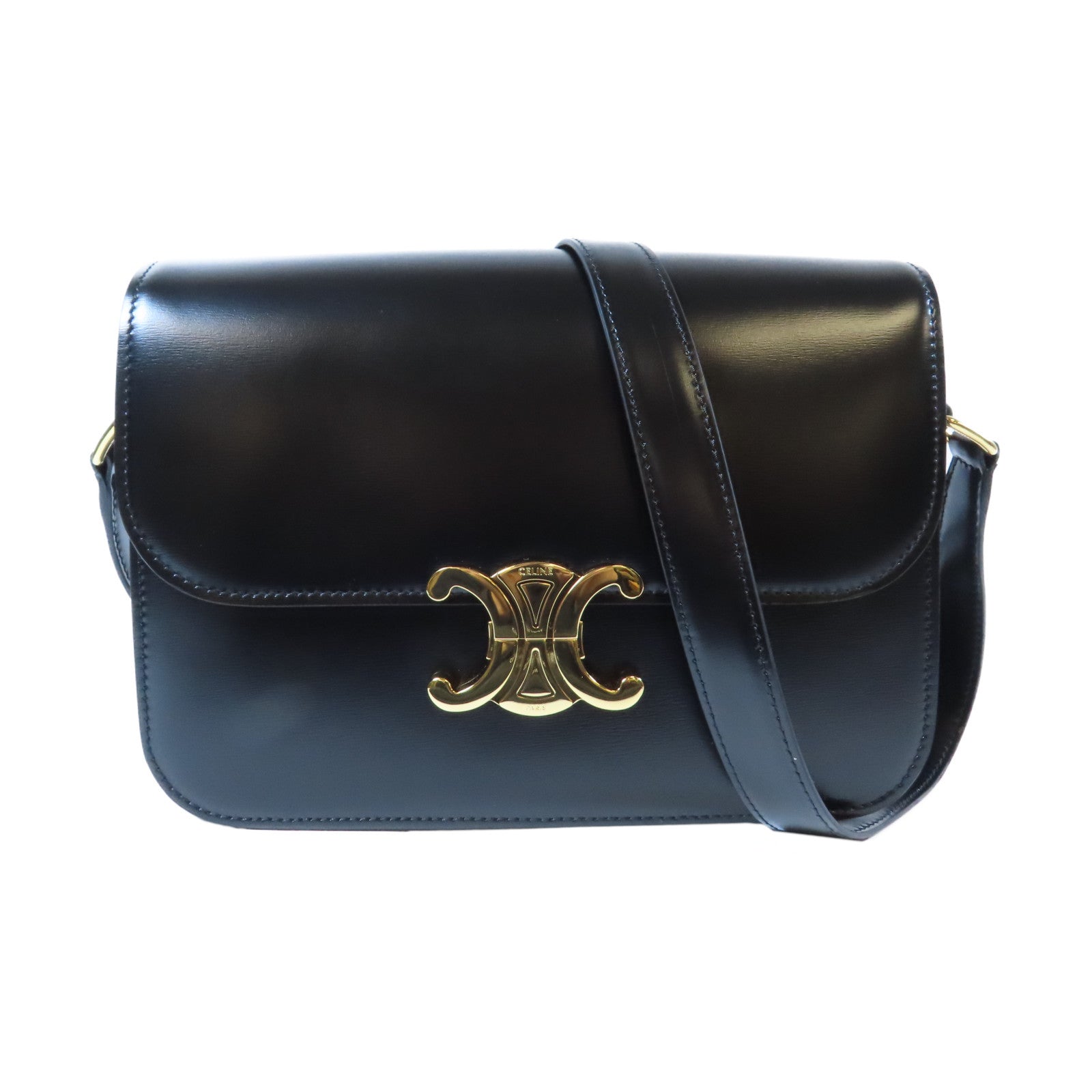 CELINE 牛皮皮革Triomphe金扣肩背袋黑色