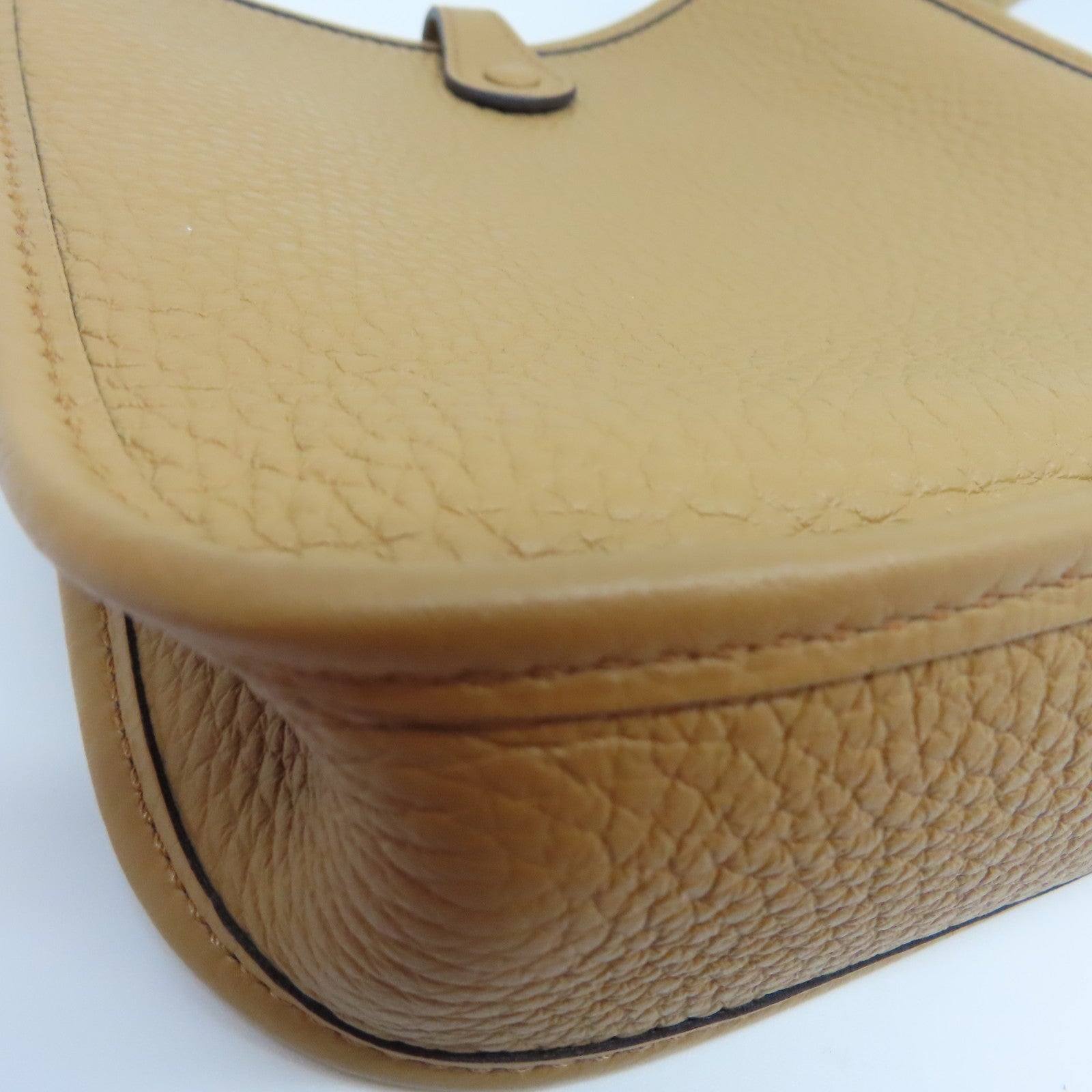 HERMES Clemence Leather Evelyne TPM Gold Buckle Shoulder Bag Brown