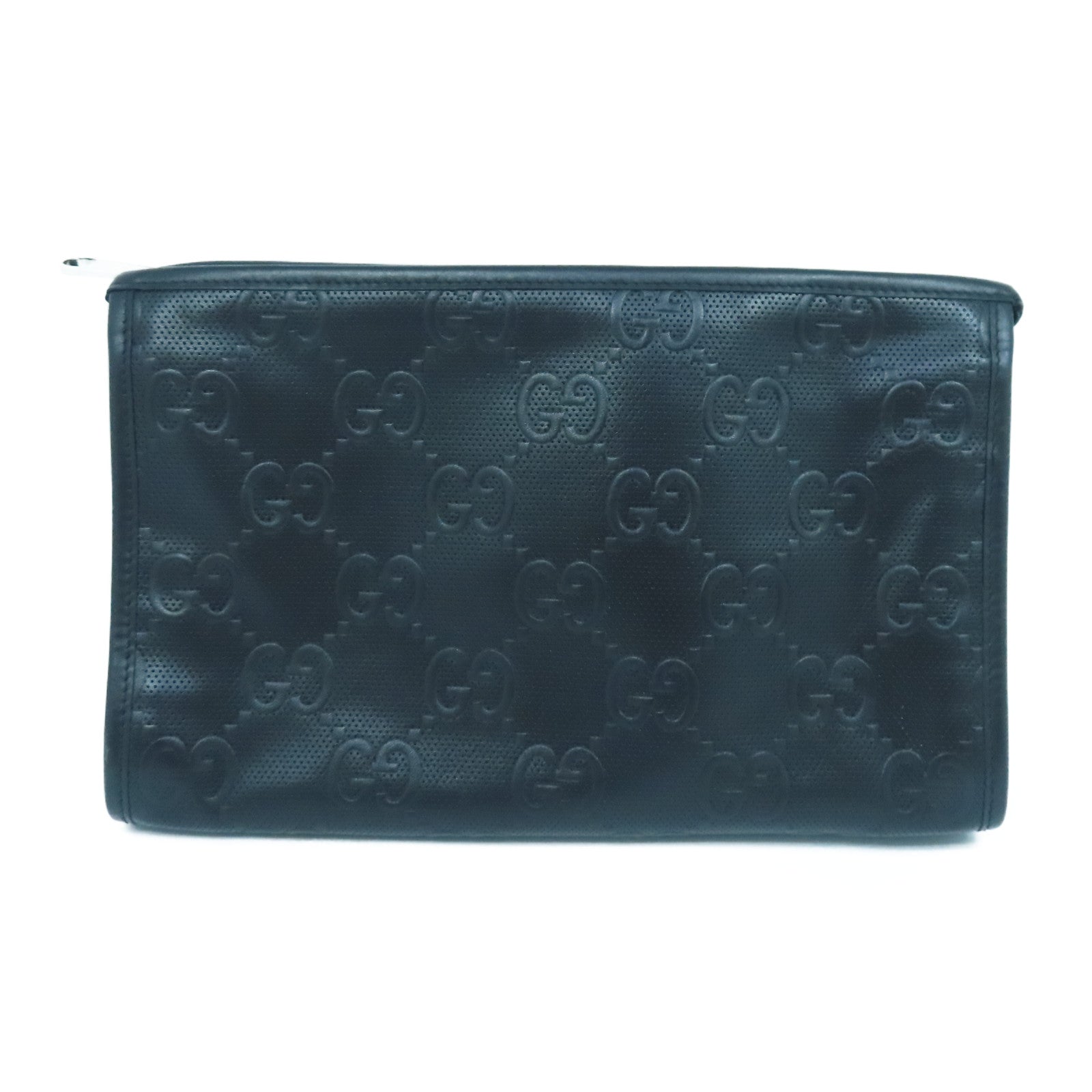 GUCCI Leather Comparison Clutch Bag Silver Buckle Black