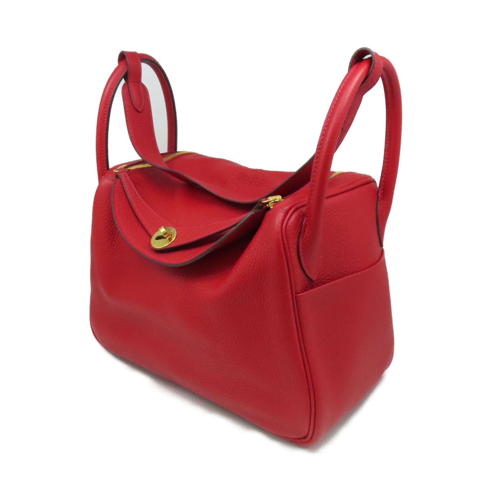HERMES Clemence皮革Lindy 30 Shoulder Bag金扣肩背袋紅色