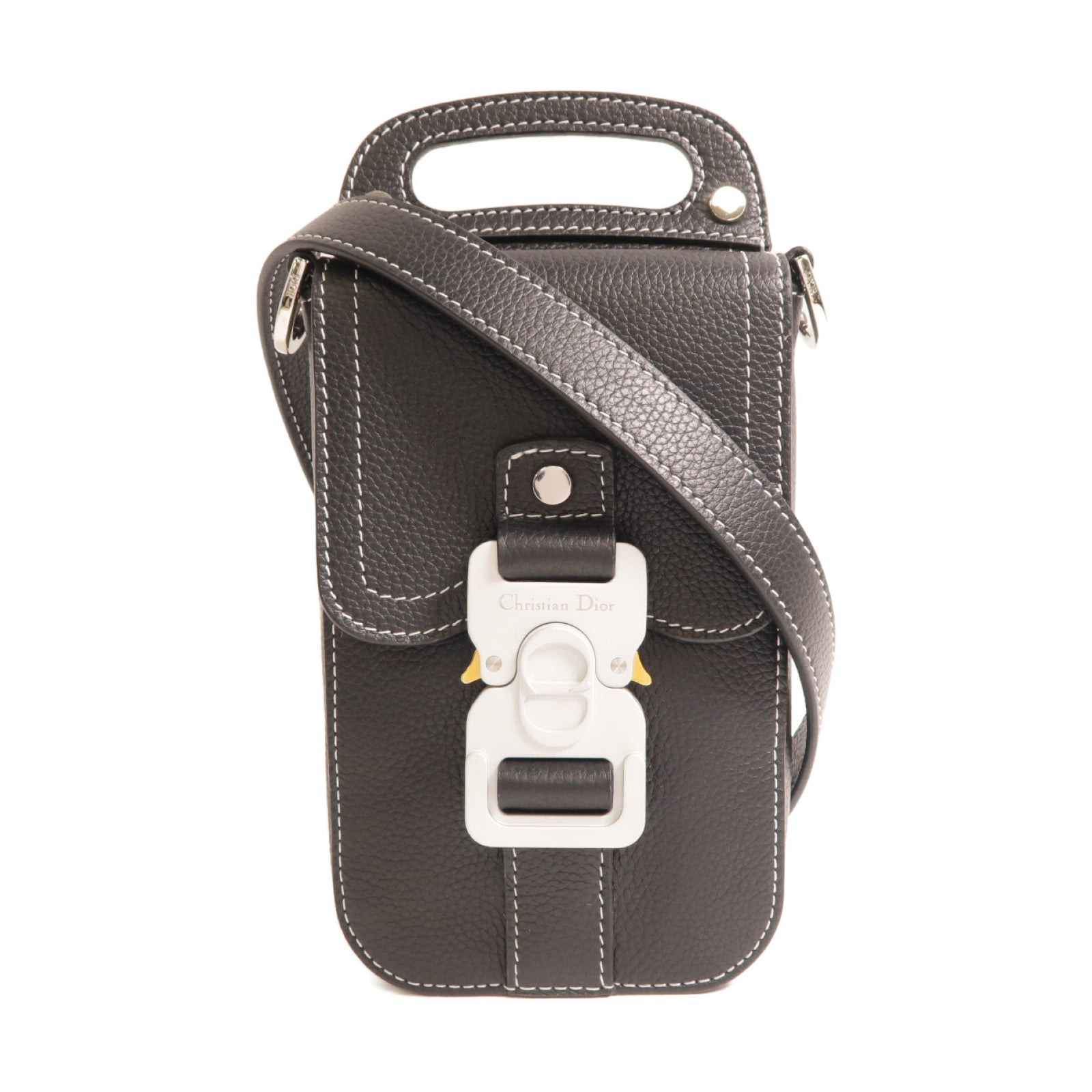 Dior 牛皮皮革Vertical Pouch With Strap銀扣肩背袋黑色