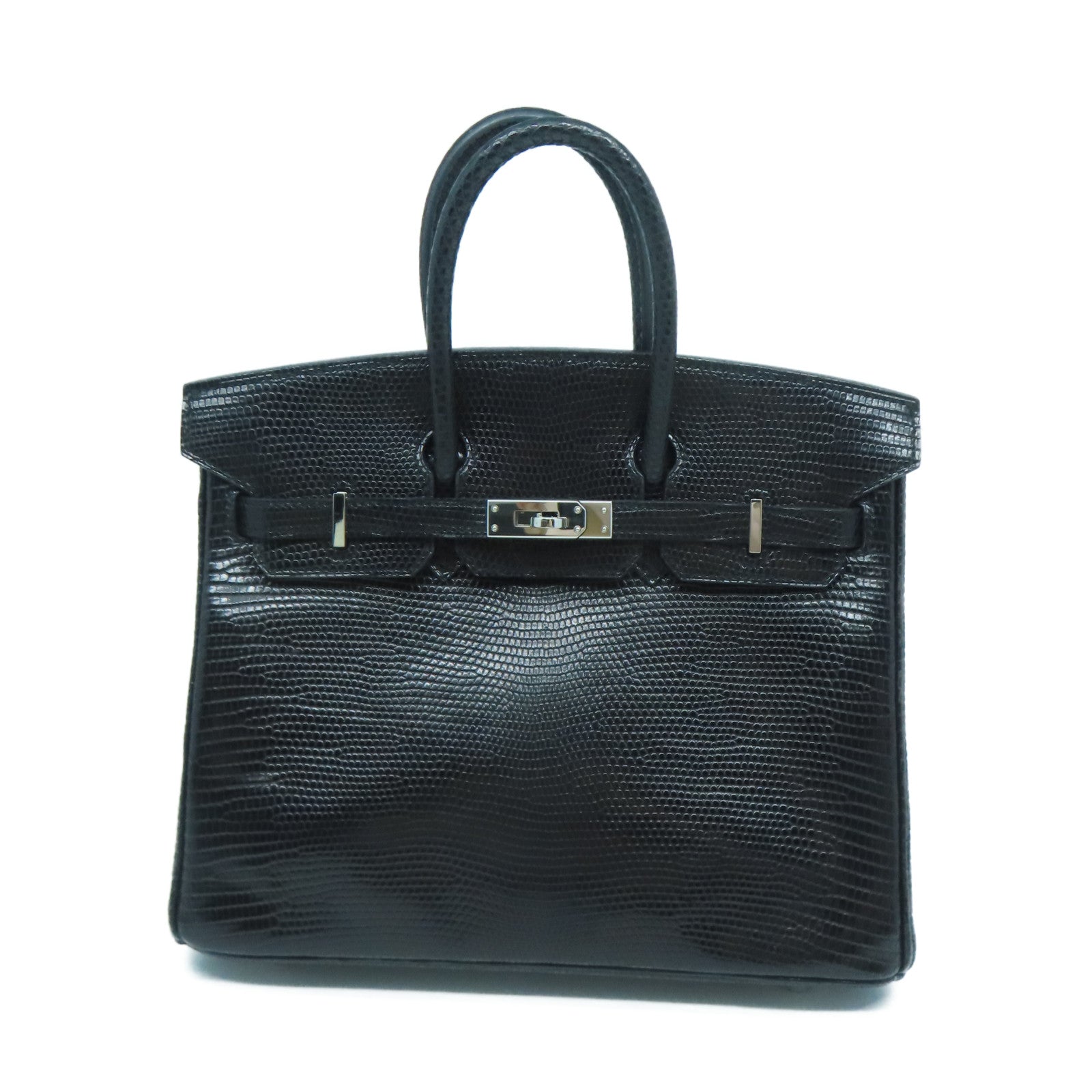 HERMES 蜥蜴皮革Birkin 25銀扣手挽袋黑色
