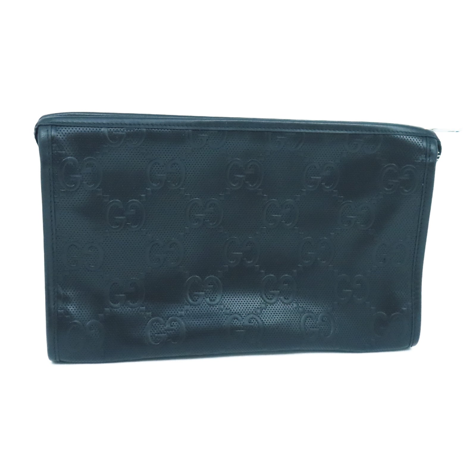 GUCCI Leather Comparison Clutch Bag Silver Buckle Black