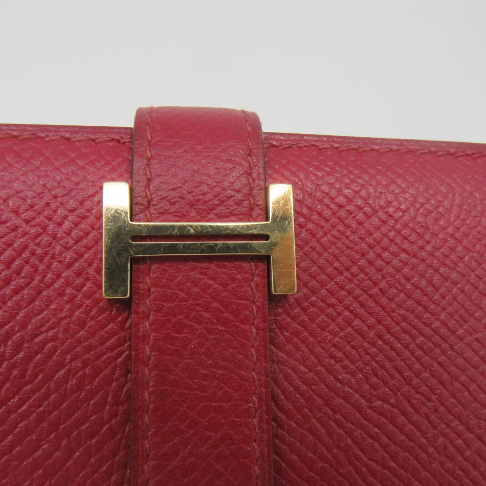 HERMES [Sharp Discount] Epsom Leather Bearn Long Wallet Gold Buckle Long Wallet Red/Rouge Grenade