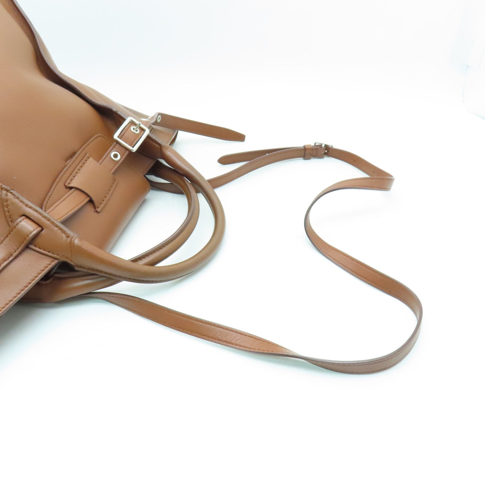 CELINE 牛皮皮革2 Way Shoulder Bag銀扣手挽肩背兩用袋棕色