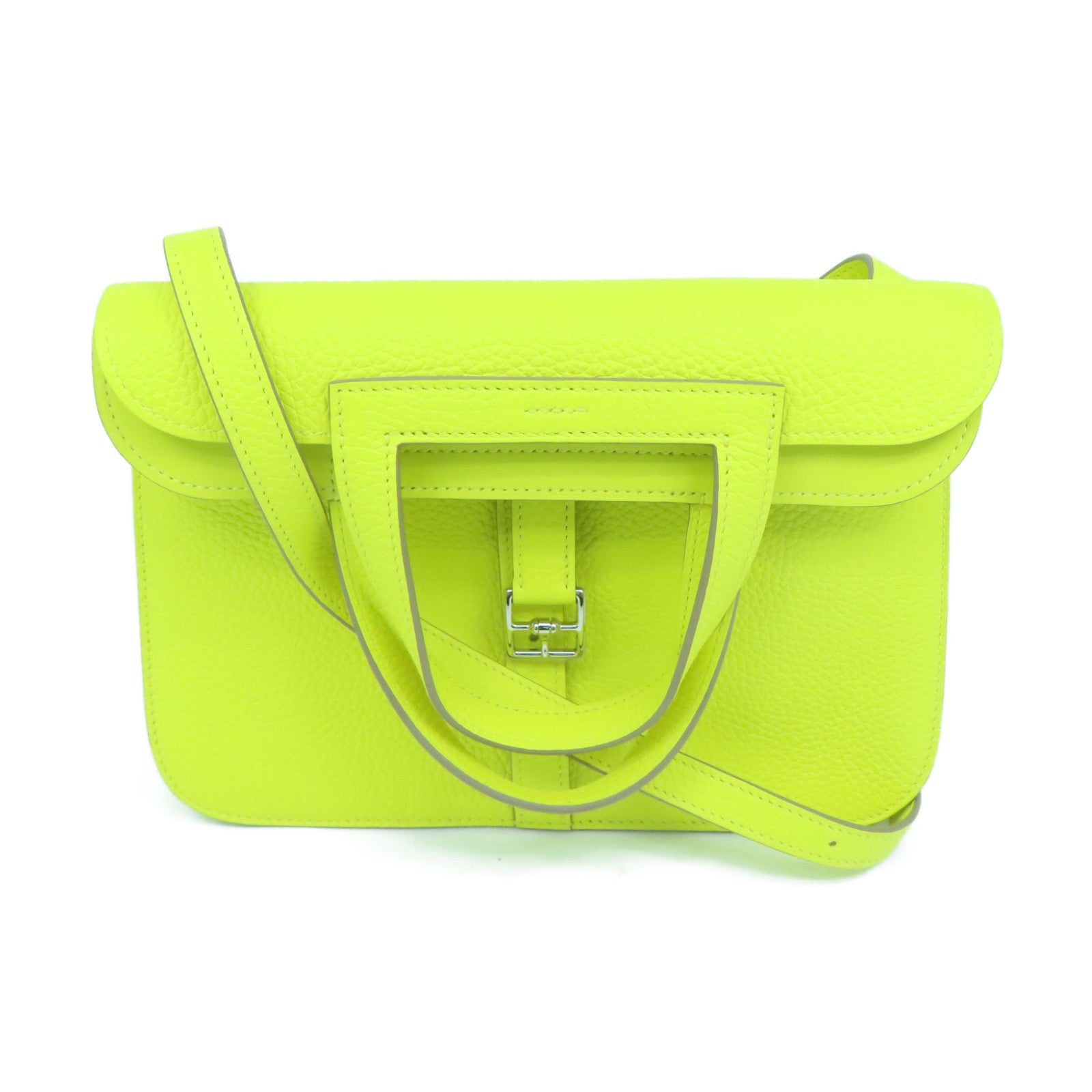 HERMES Clemence皮革Halzan 25银扣肩背袋Lime黄色