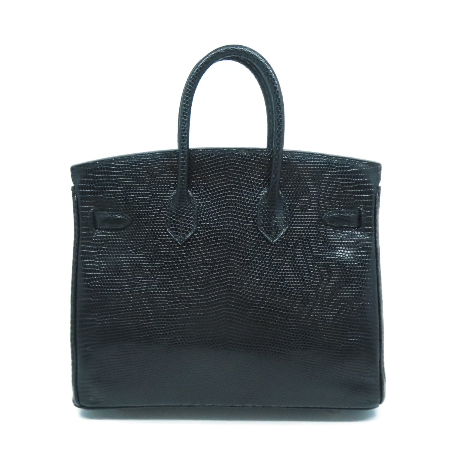 HERMES 蜥蜴皮革Birkin 25銀扣手挽袋黑色