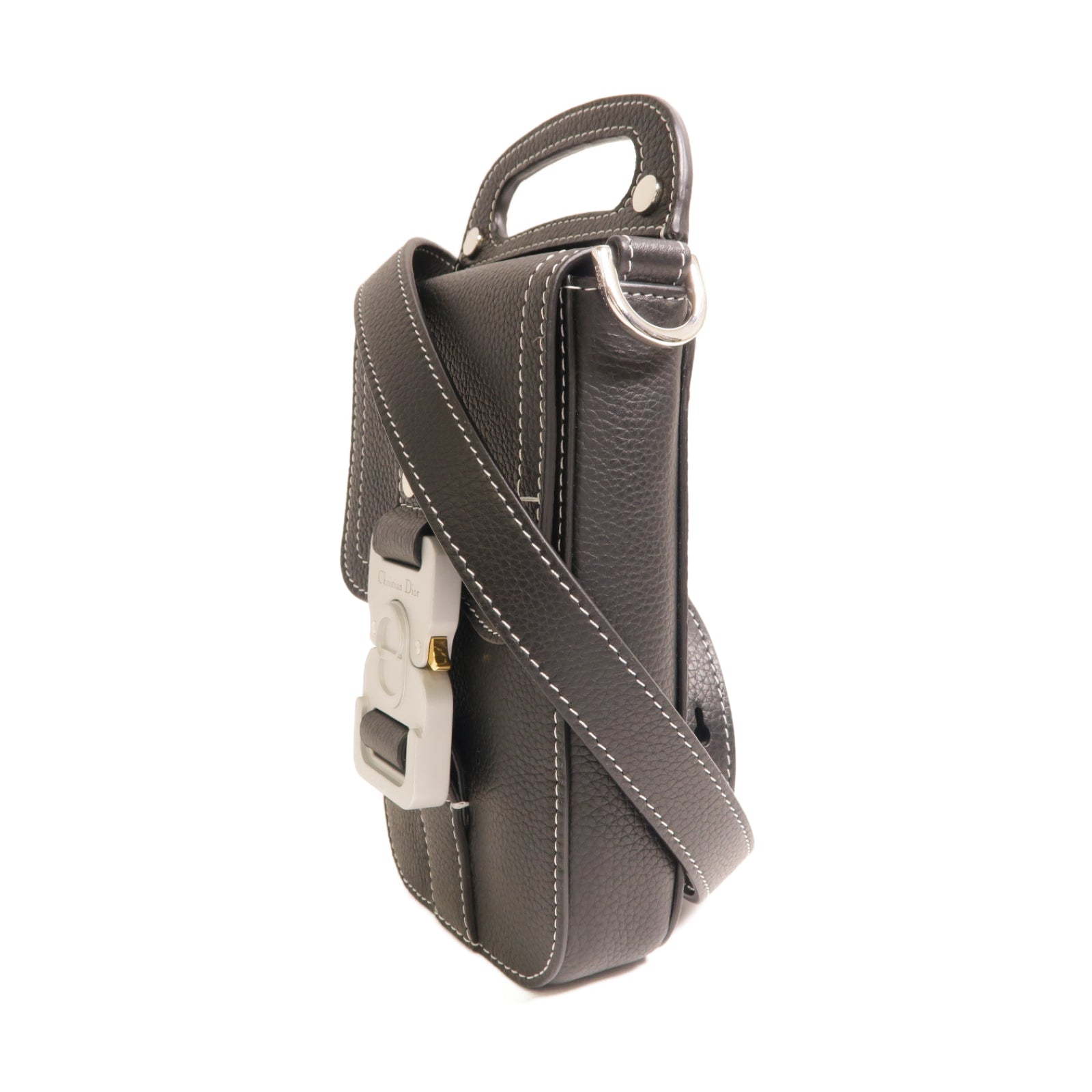 Dior 牛皮皮革Vertical Pouch With Strap銀扣肩背袋黑色