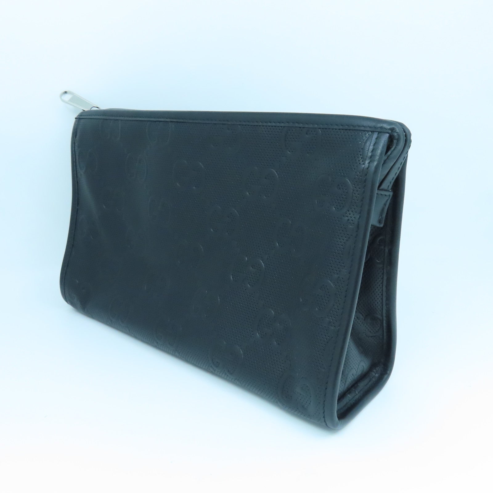 GUCCI Leather Comparison Clutch Bag Silver Buckle Black