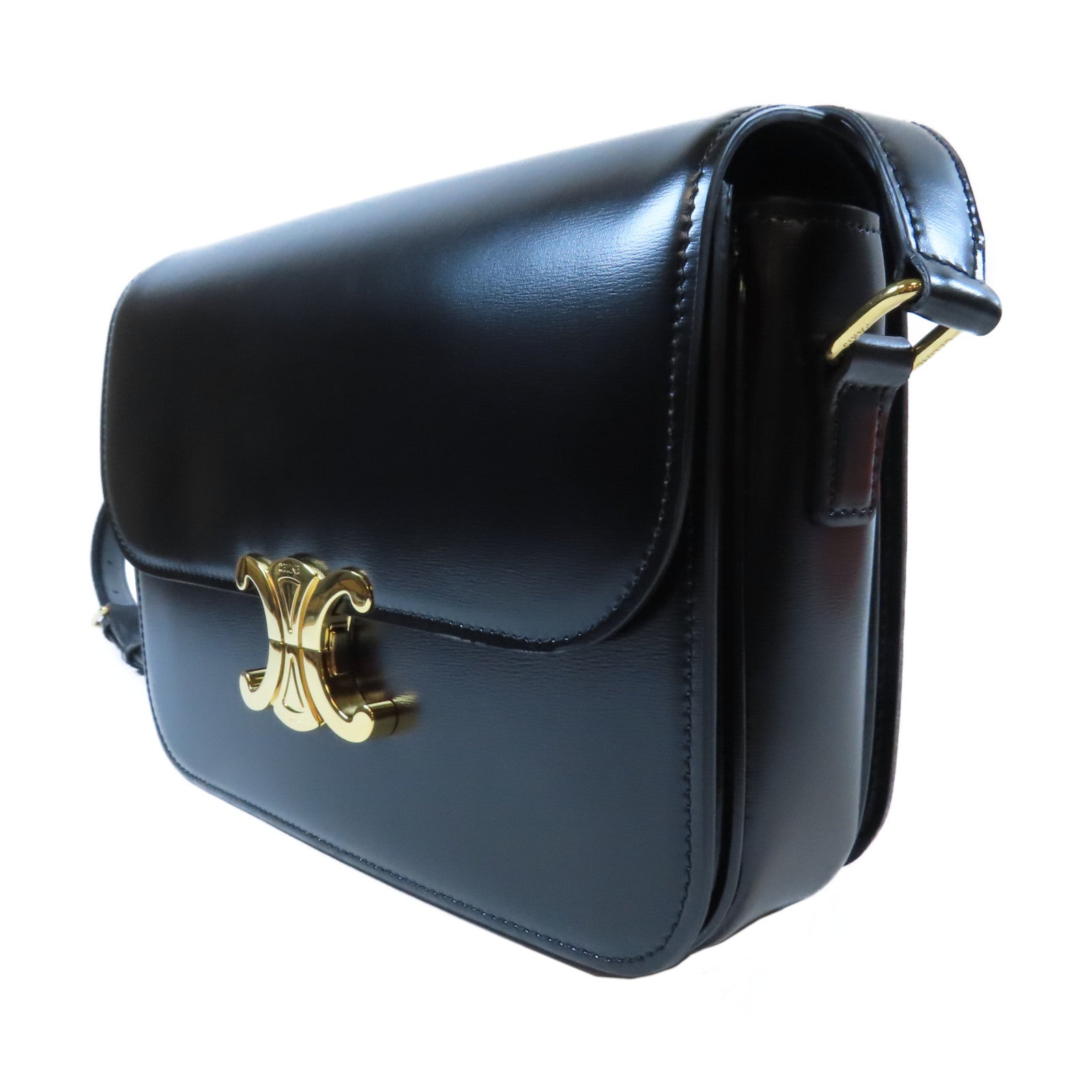 CELINE 牛皮皮革Triomphe金扣肩背袋黑色
