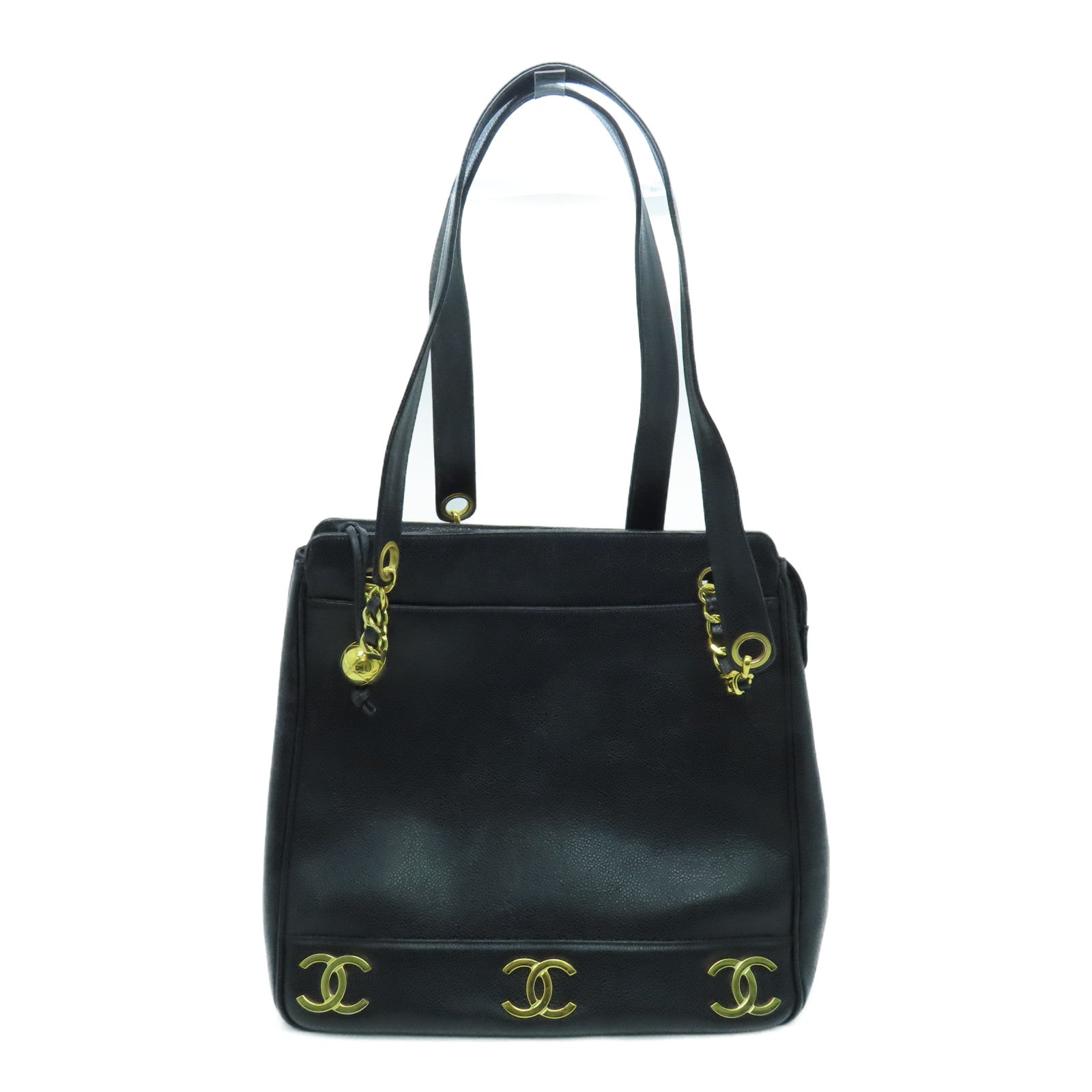 CHANEL cowhide leather Shoulder Bag gold buckle shoulder bag black