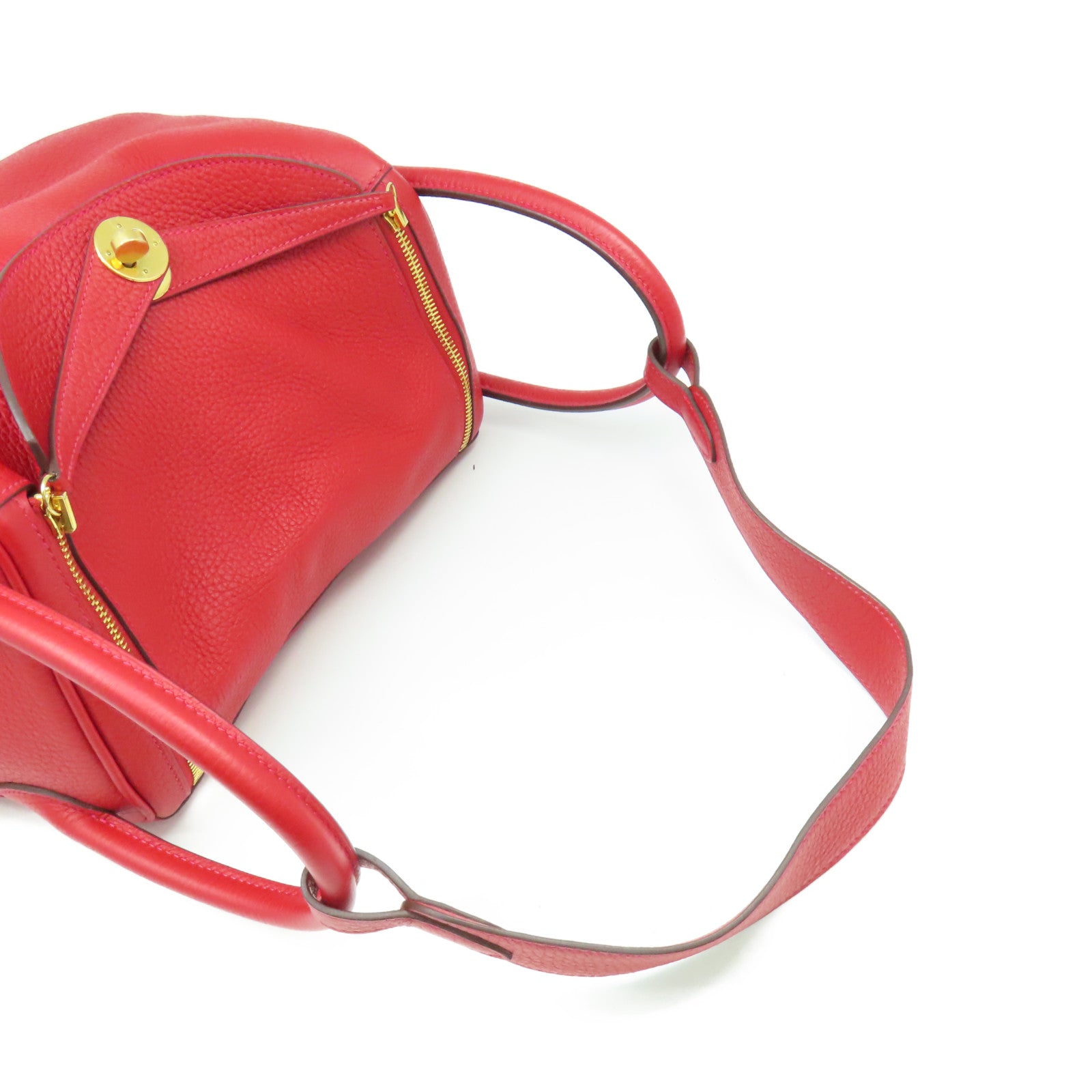 HERMES Clemence皮革Lindy 30 Shoulder Bag金扣肩背袋紅色