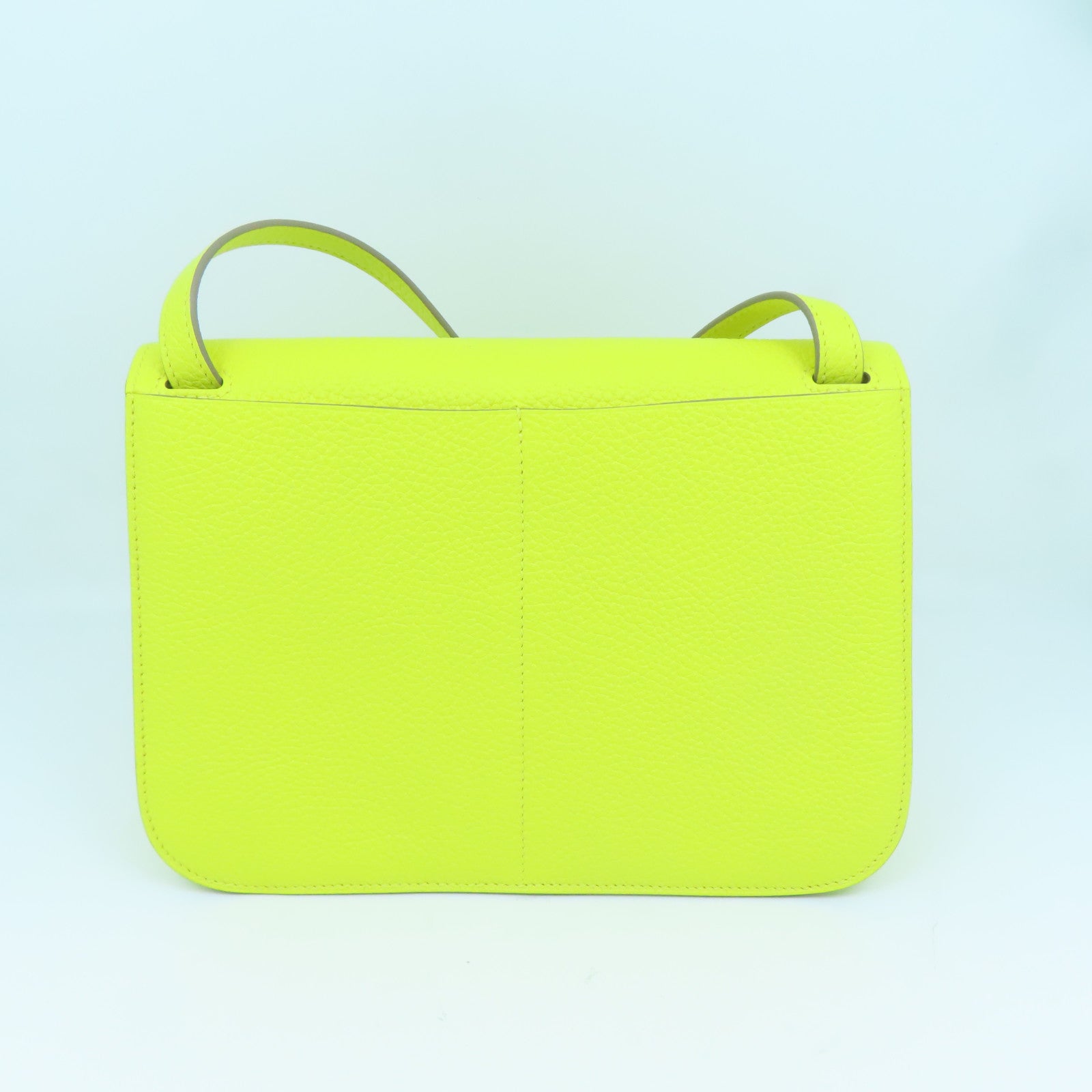 HERMES Clemence皮革Halzan 25银扣肩背袋Lime黄色