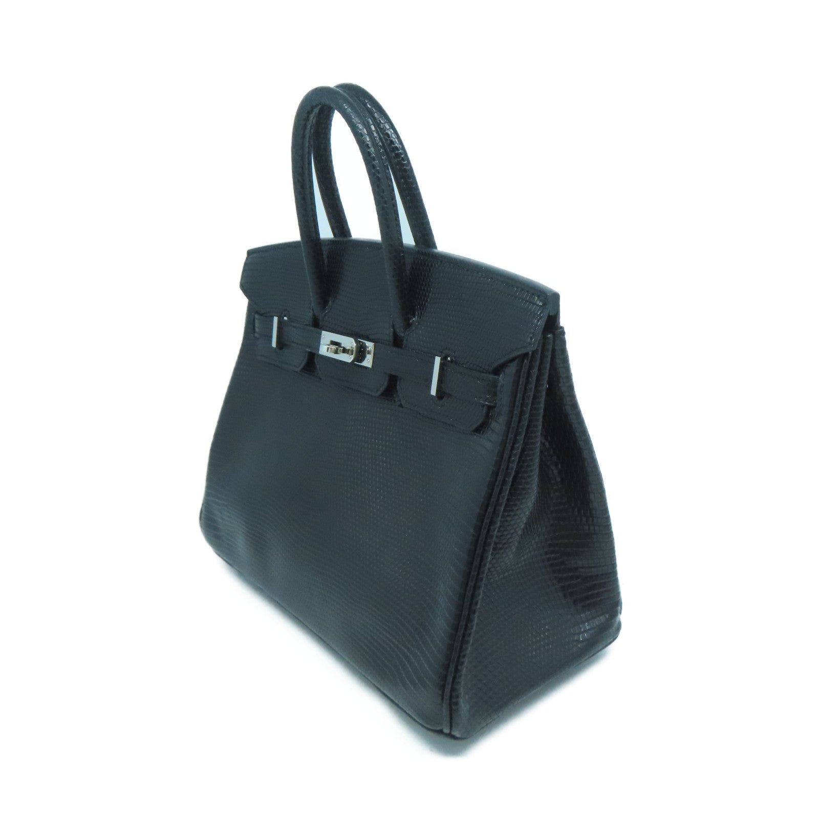 HERMES 蜥蜴皮革Birkin 25銀扣手挽袋黑色