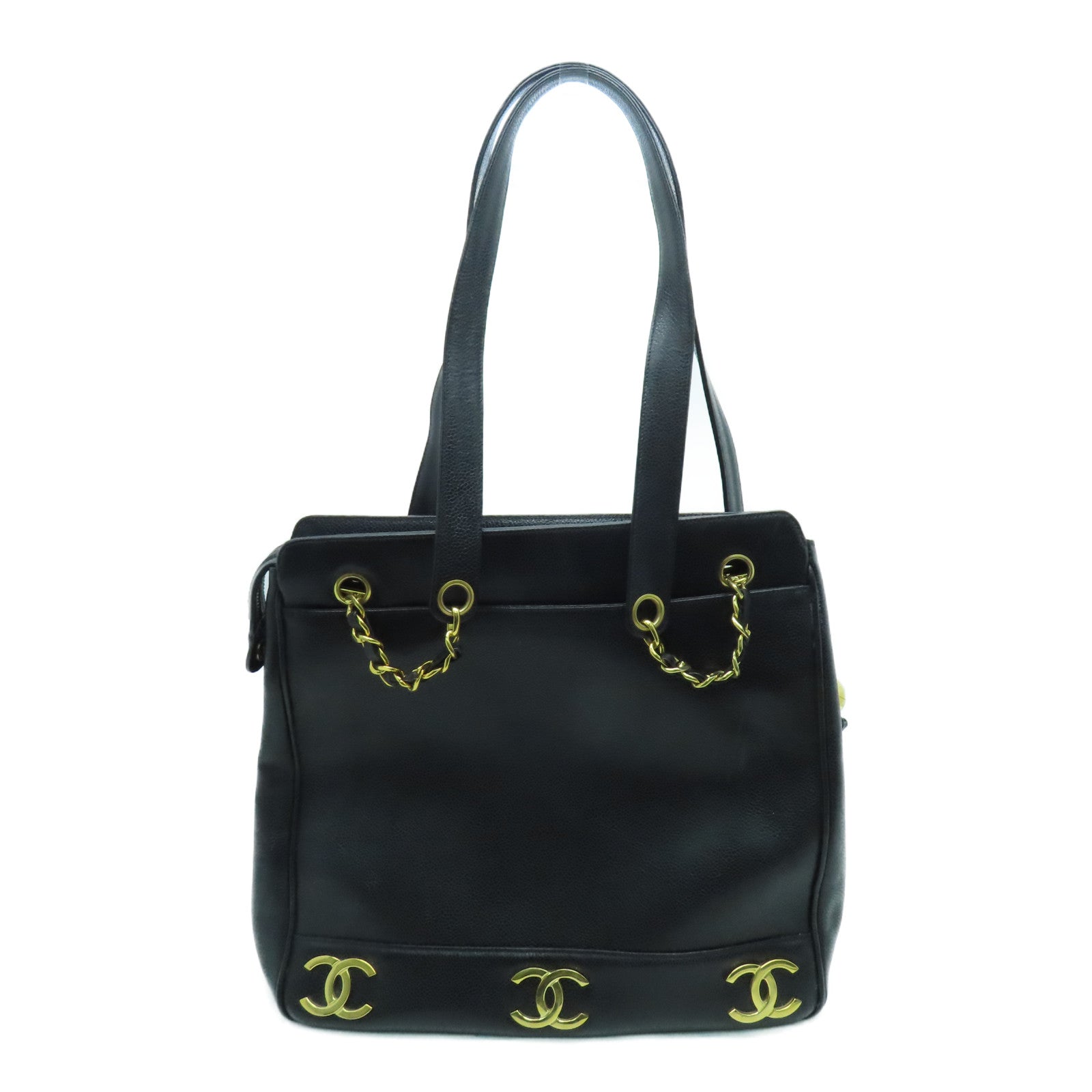 CHANEL cowhide leather Shoulder Bag gold buckle shoulder bag black