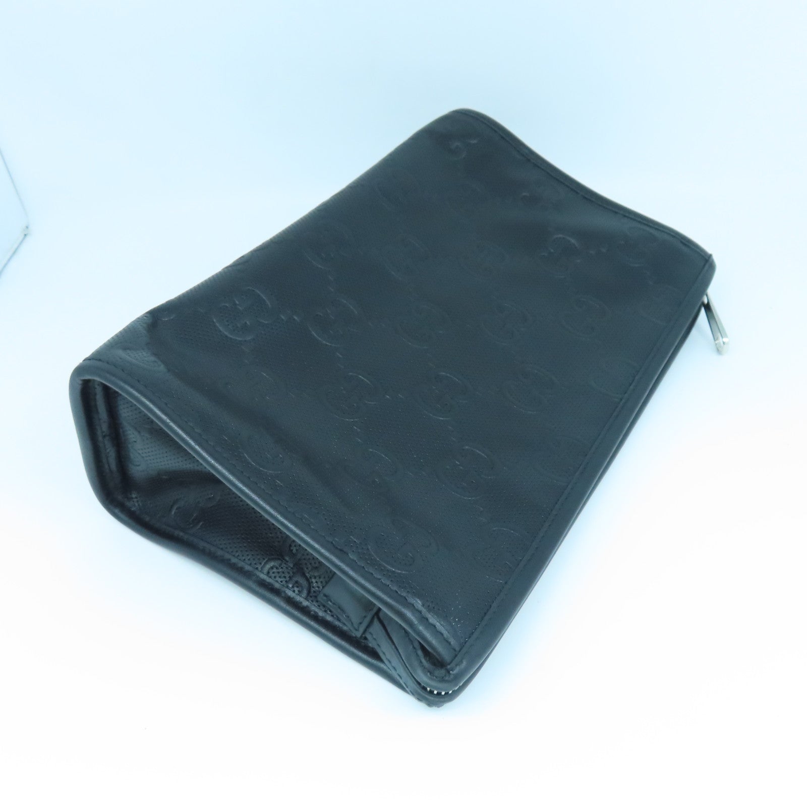 GUCCI Leather Comparison Clutch Bag Silver Buckle Black