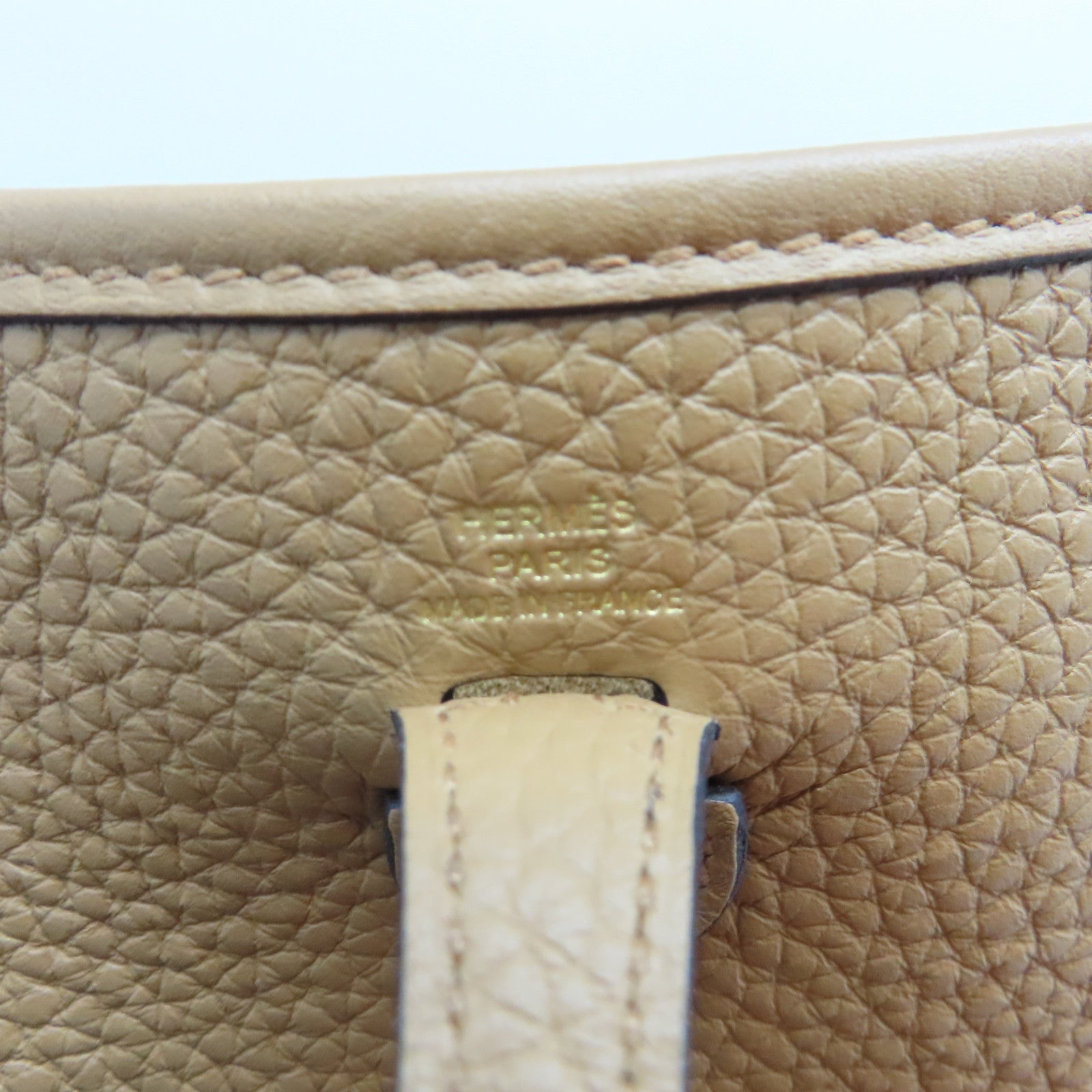 HERMES Clemence Leather Evelyne TPM Gold Buckle Shoulder Bag Brown